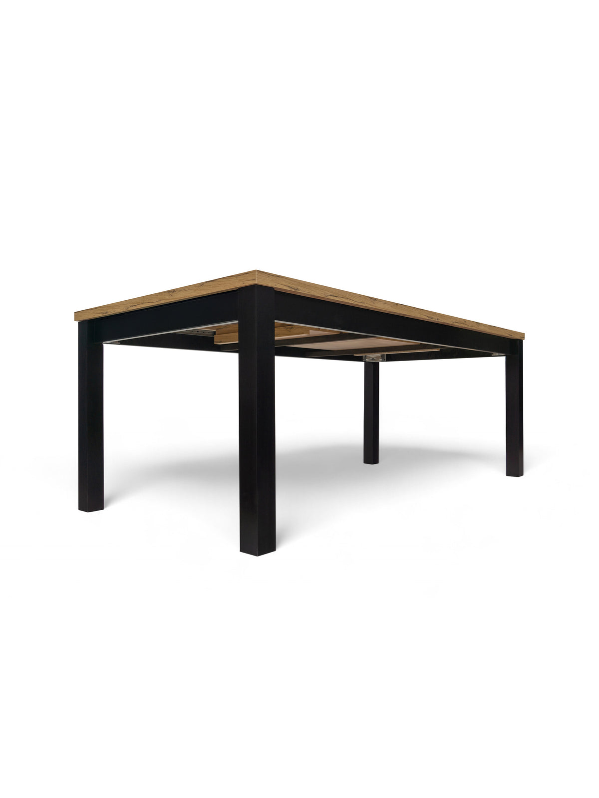 Werona 160-200x90 cm bővíthető asztal wotan tölgy asztallappal, fekete lábakkal, oldalsó nézet