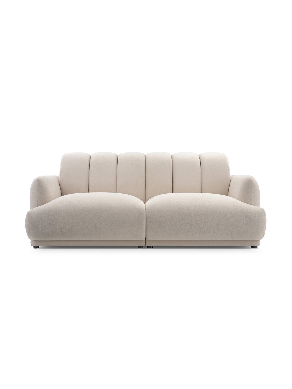 Modern beige Melvo háromszemélyes boucle Gerra 80 kanapé fekete lábakkal