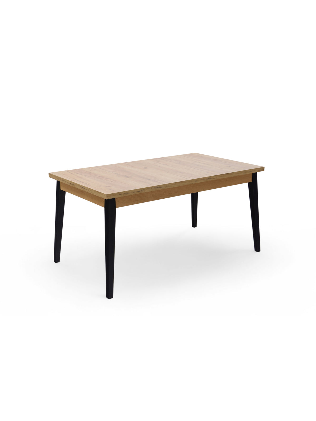 Stół rozkładany Paris 160-200x90 cm z blatem dąb craft i czarnymi nogami, widok z boku
