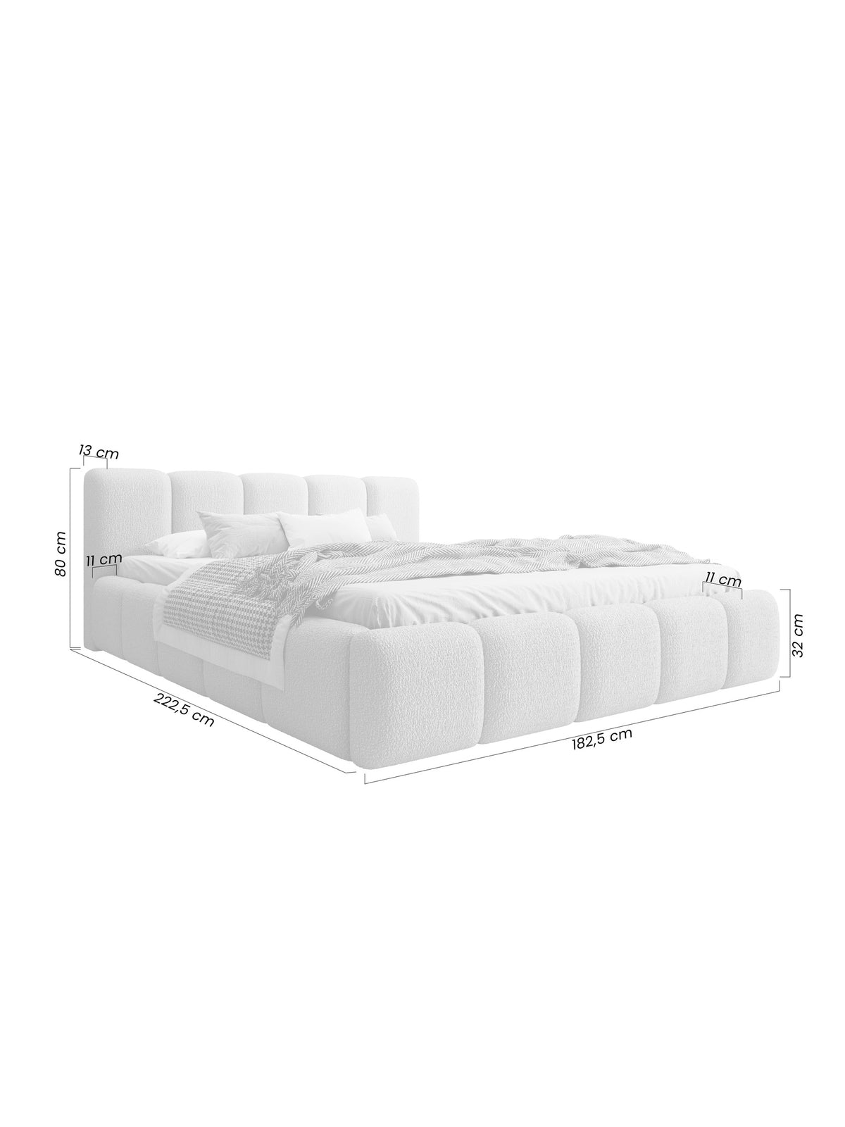 Tesia 160x200 kárpitozott ágy bézs boucle anyaggal, tárolórekesszel