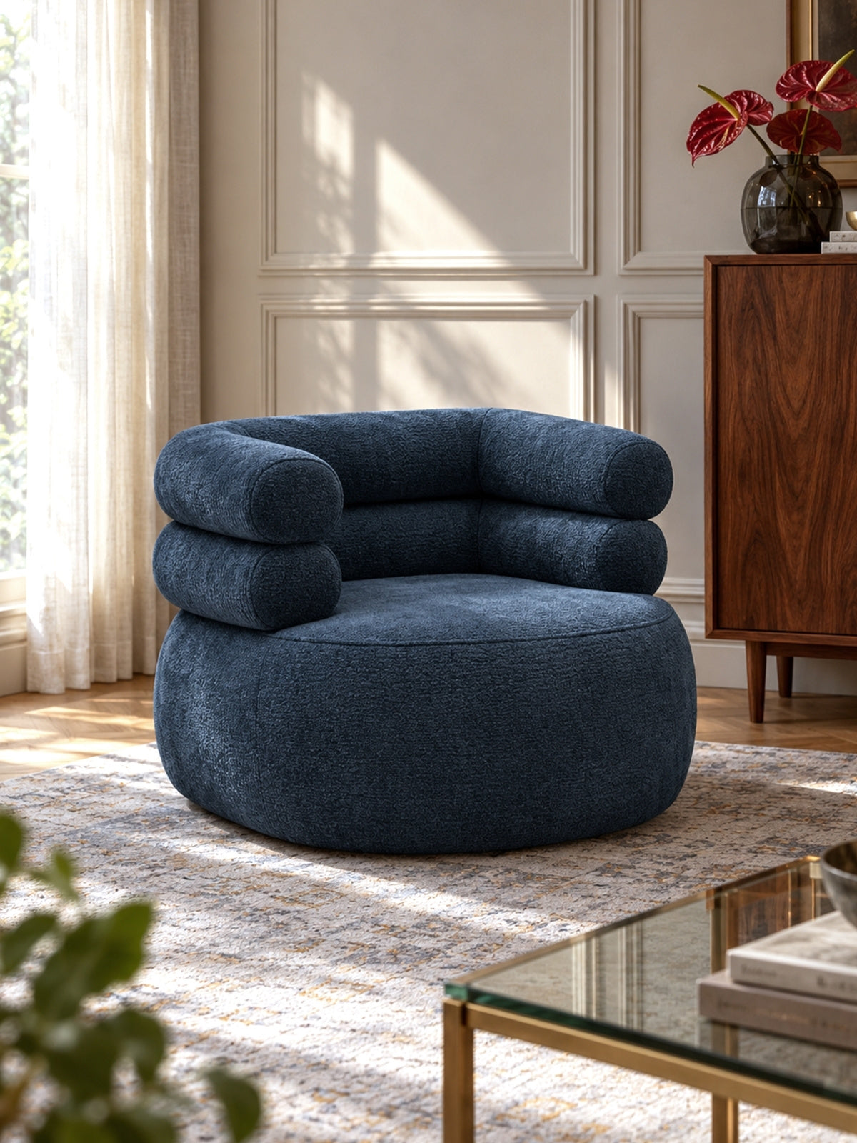 Pihenő fotel Melos obrotowy - sötétkék chenille Dress me 06