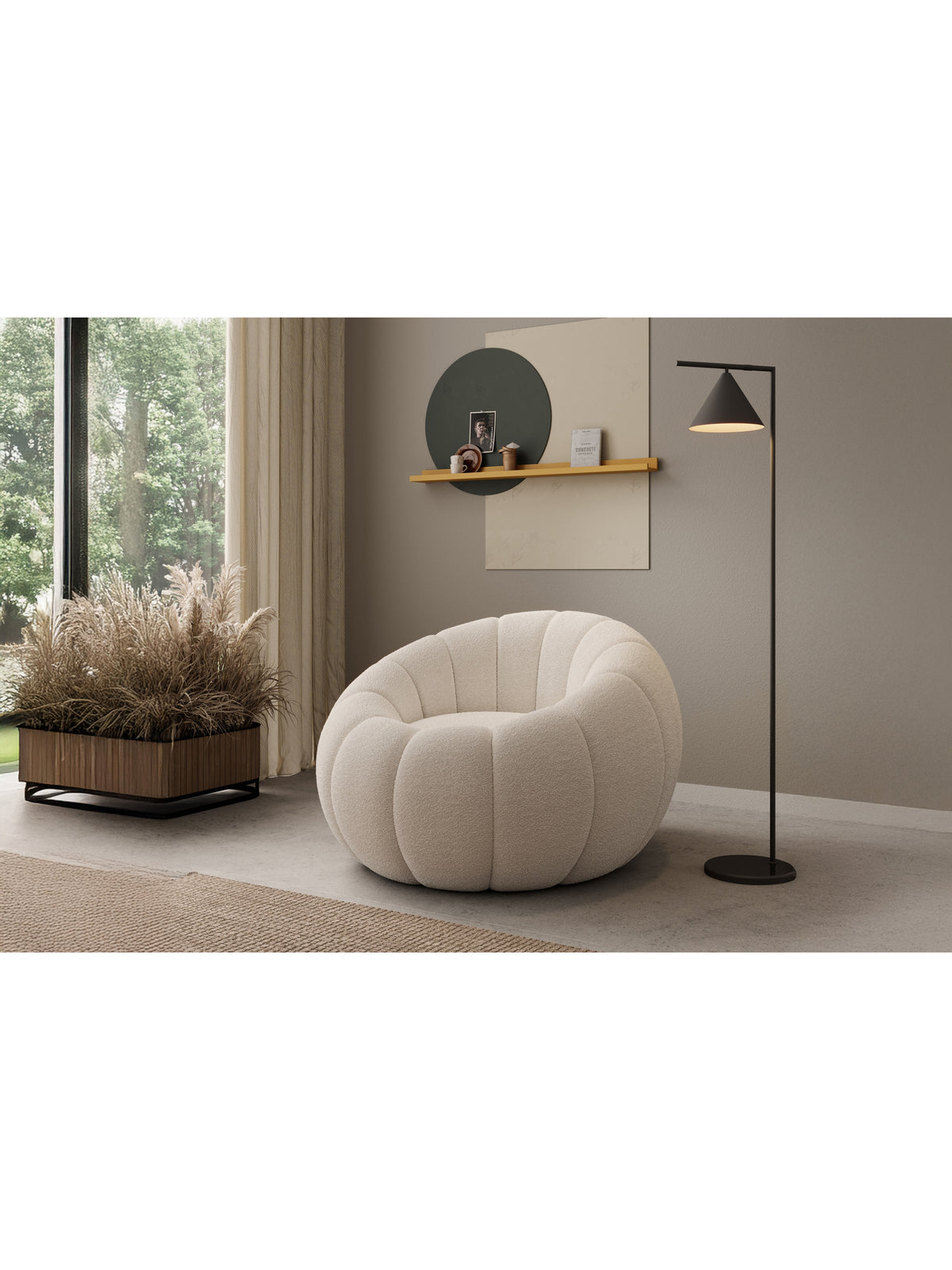 Pares relax fotel krémszínű boucle Lambi 1 anyagból, modern stílus, elölnézeti kép