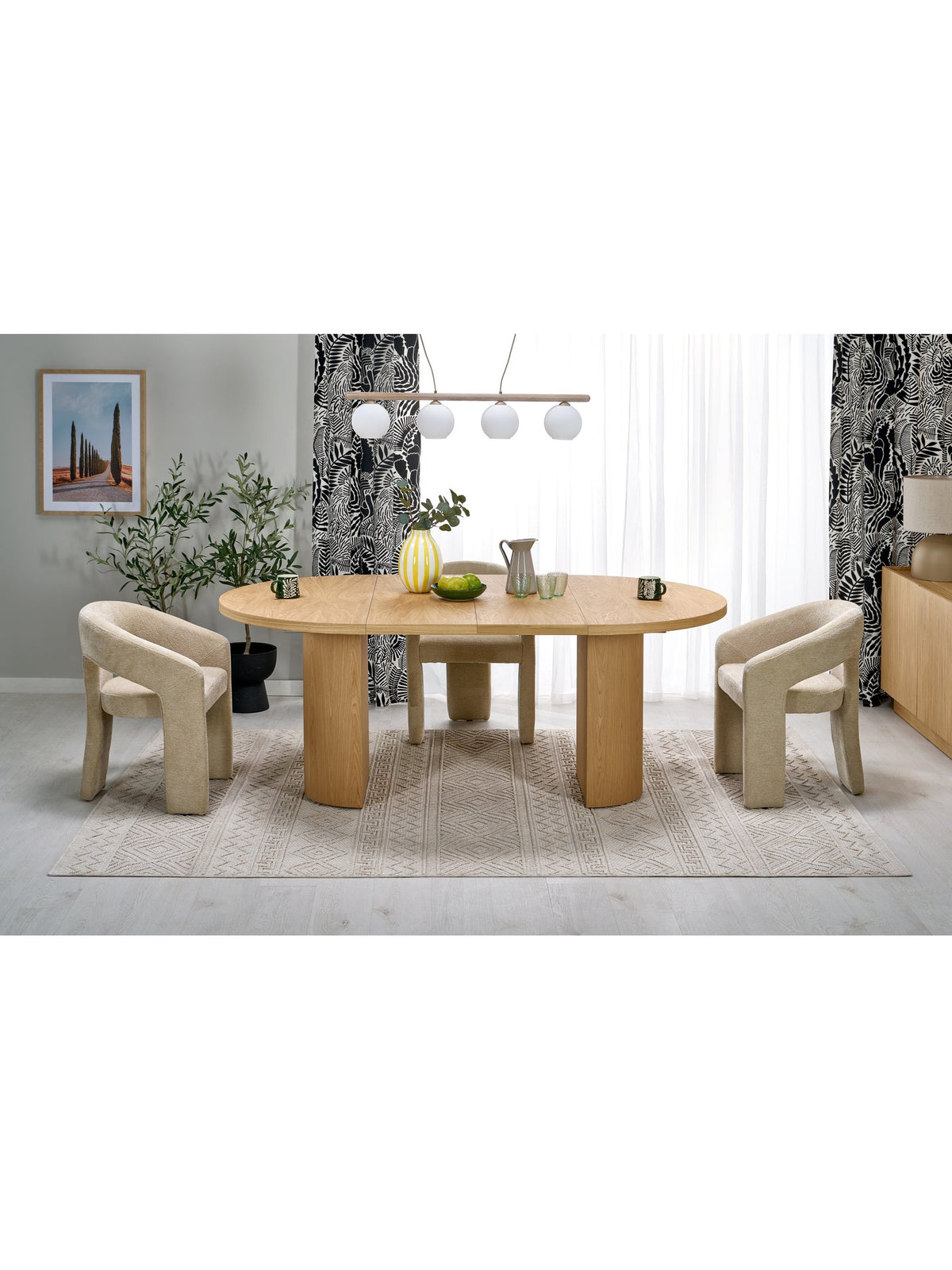 Stół okrągły Ulvane rozkładany 120-200x120 cm dąb naturalny z laminowanym blatem i nogami