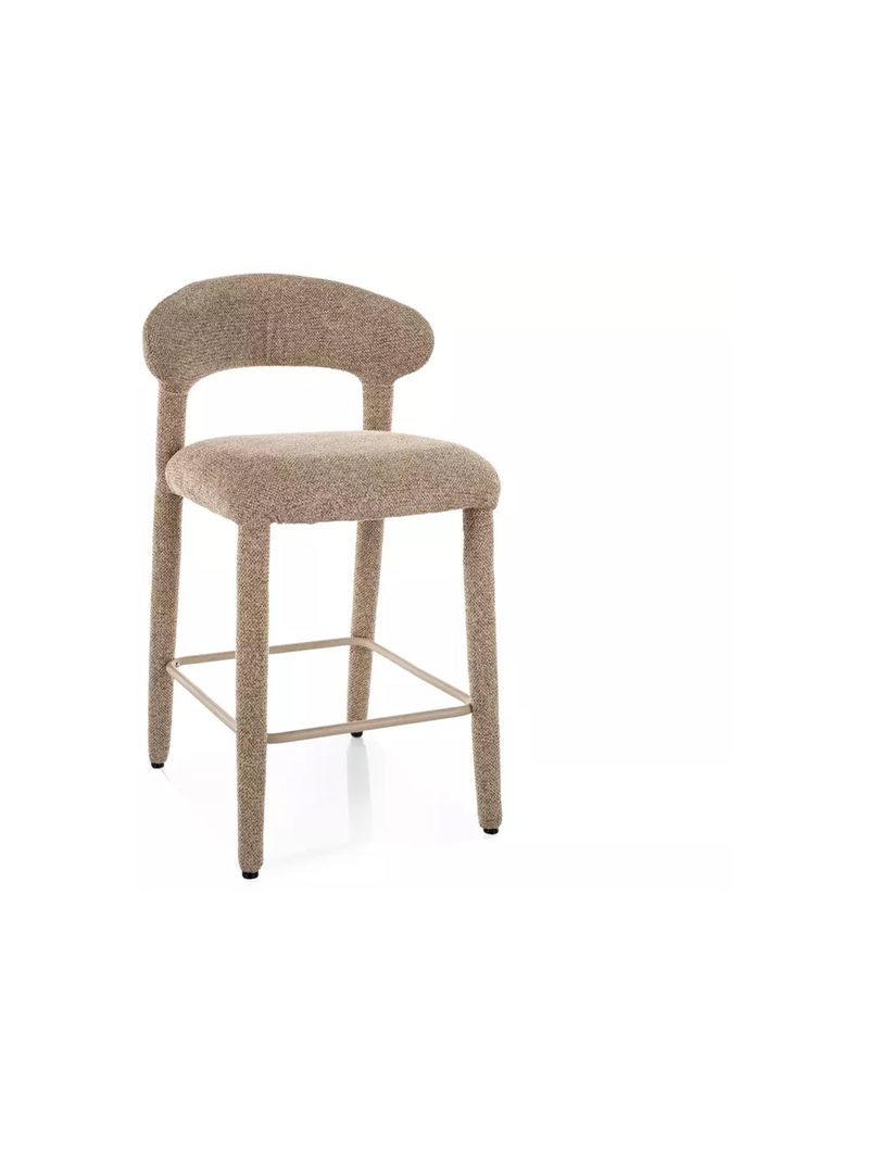 Beige szövet borítású Raveon bárszék fonott háttámlával és fém vázzal