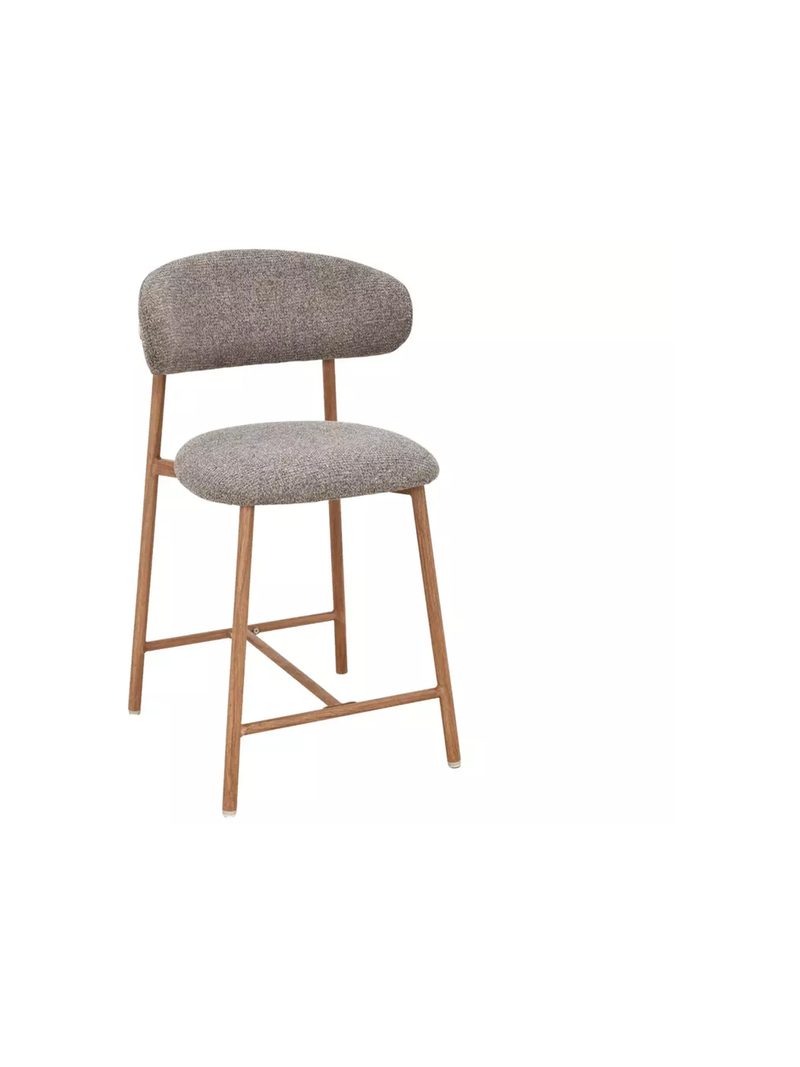 Zentari kárpitozott bárszék cappuccino színben, fém vázzal, tölgy színű, elölnézet