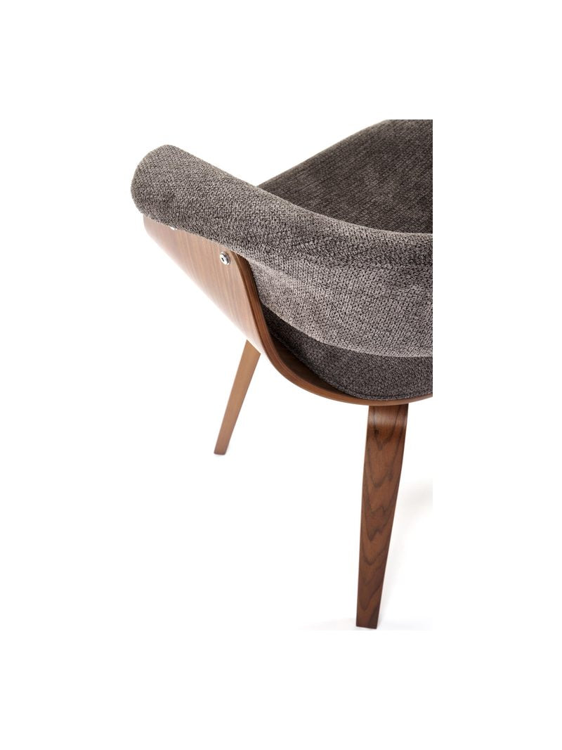 Fioren kárpitozott szék szürke szenil anyaggal, karfákkal és diófa lábakkal, háttámla részlet