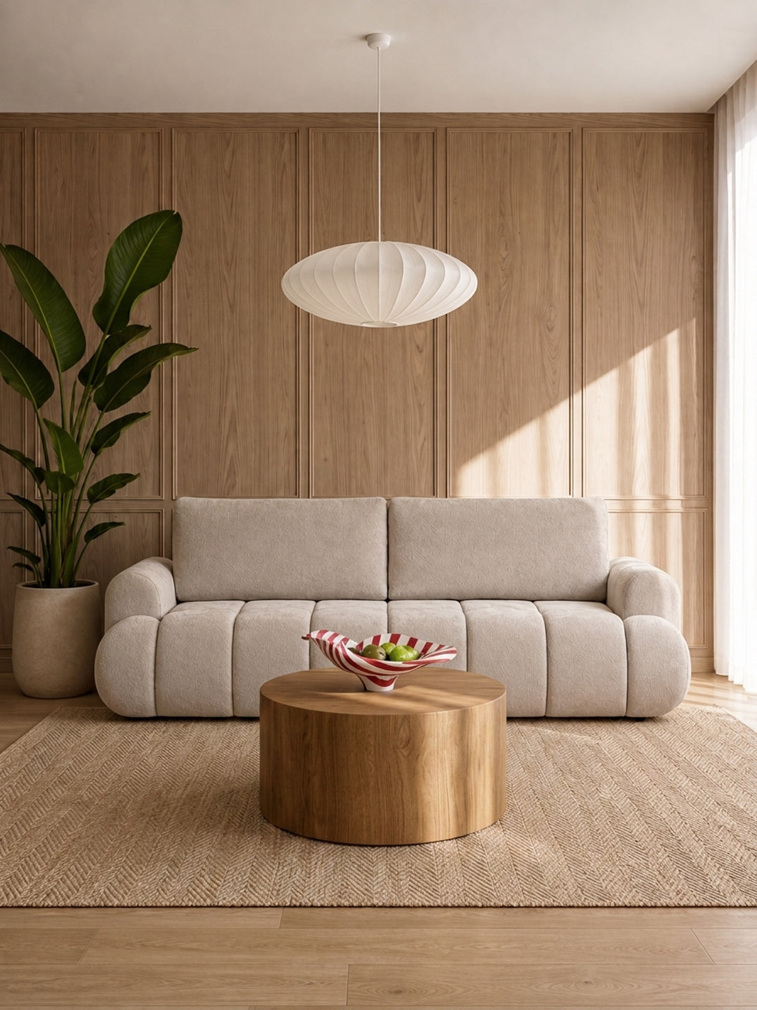 Lutario háromszemélyes kanapé világos bézs Vibe 06 szenil kárpittal, ágyneműtartós
