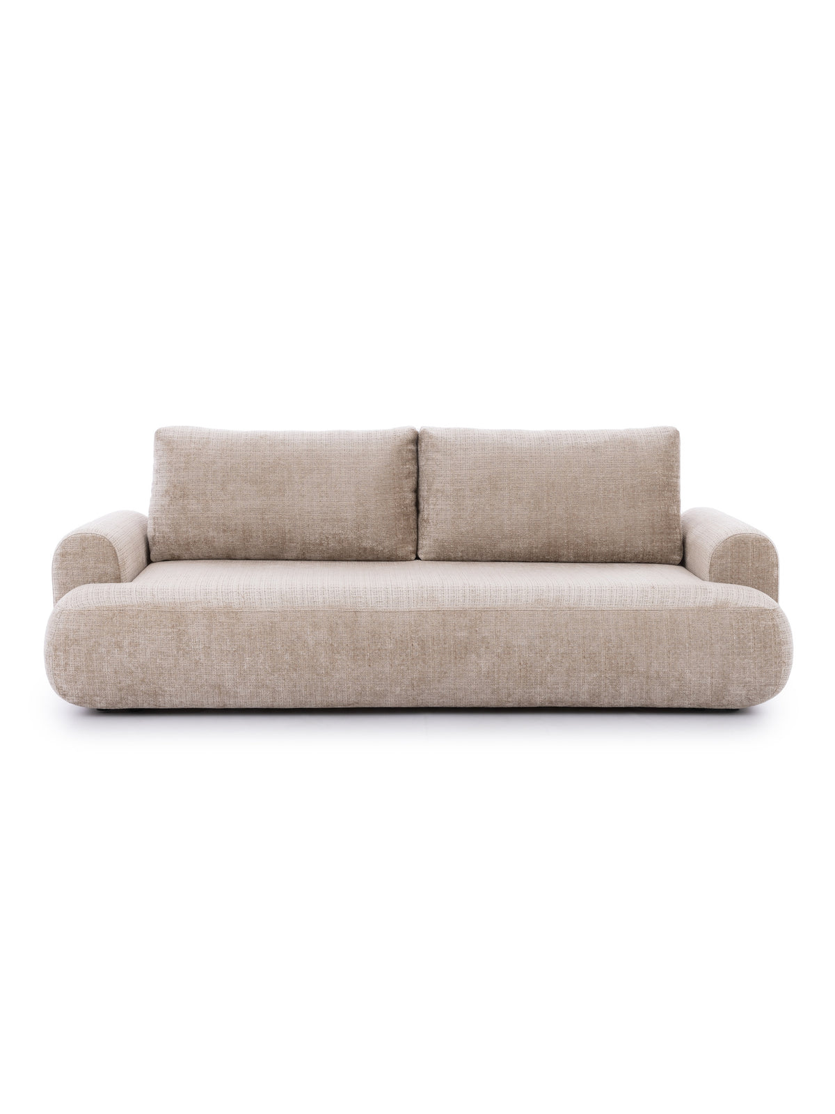 Lotulis kanapé kihúzható ággyal, világos színű háromszemélyes kanapé két párnával