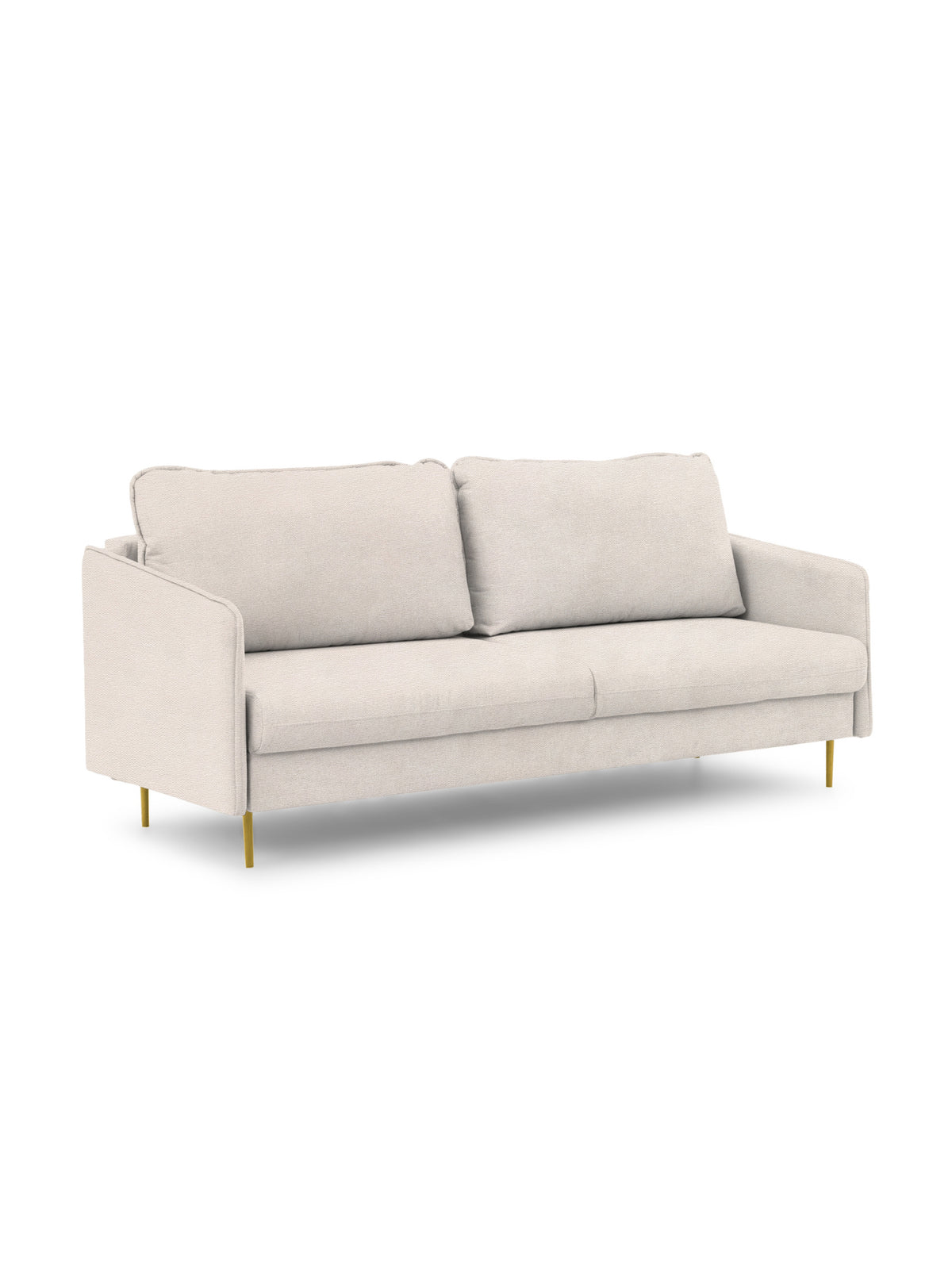 Beige Movani kanapé hálófunkcióval, Loft 01 kötött anyag, arany lábakkal, elölnézet