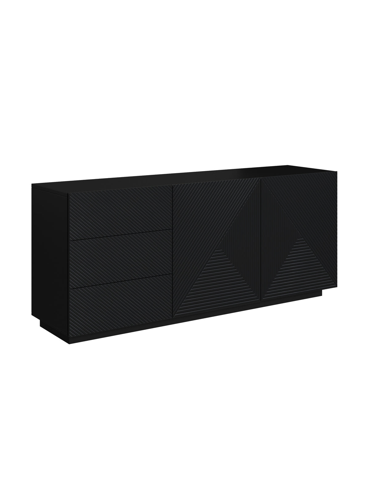 Komoda Asha 167 cm czarny mat, dwudrzwiowa z trzema szufladami, ryflowany front