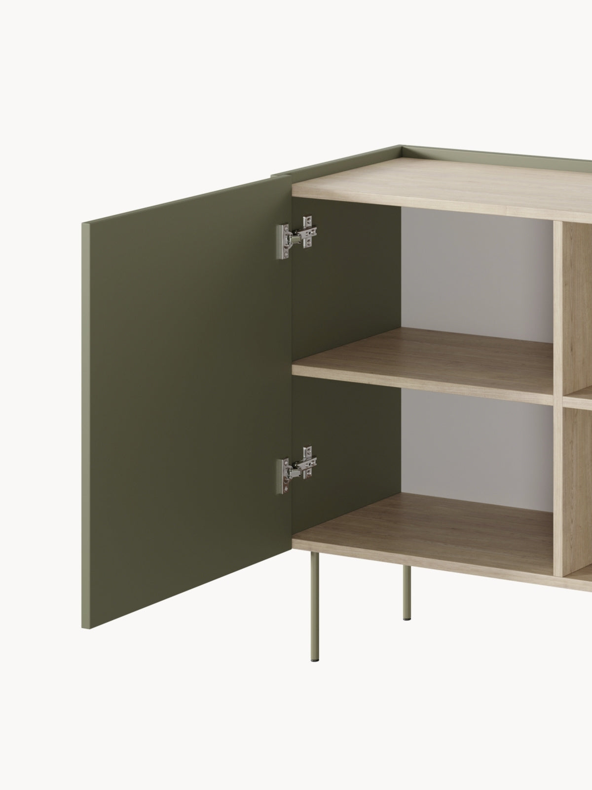 Komod Desin 220 cm négyajtos z czterema ukrytymi fiokok - oliwka / dab nagano
