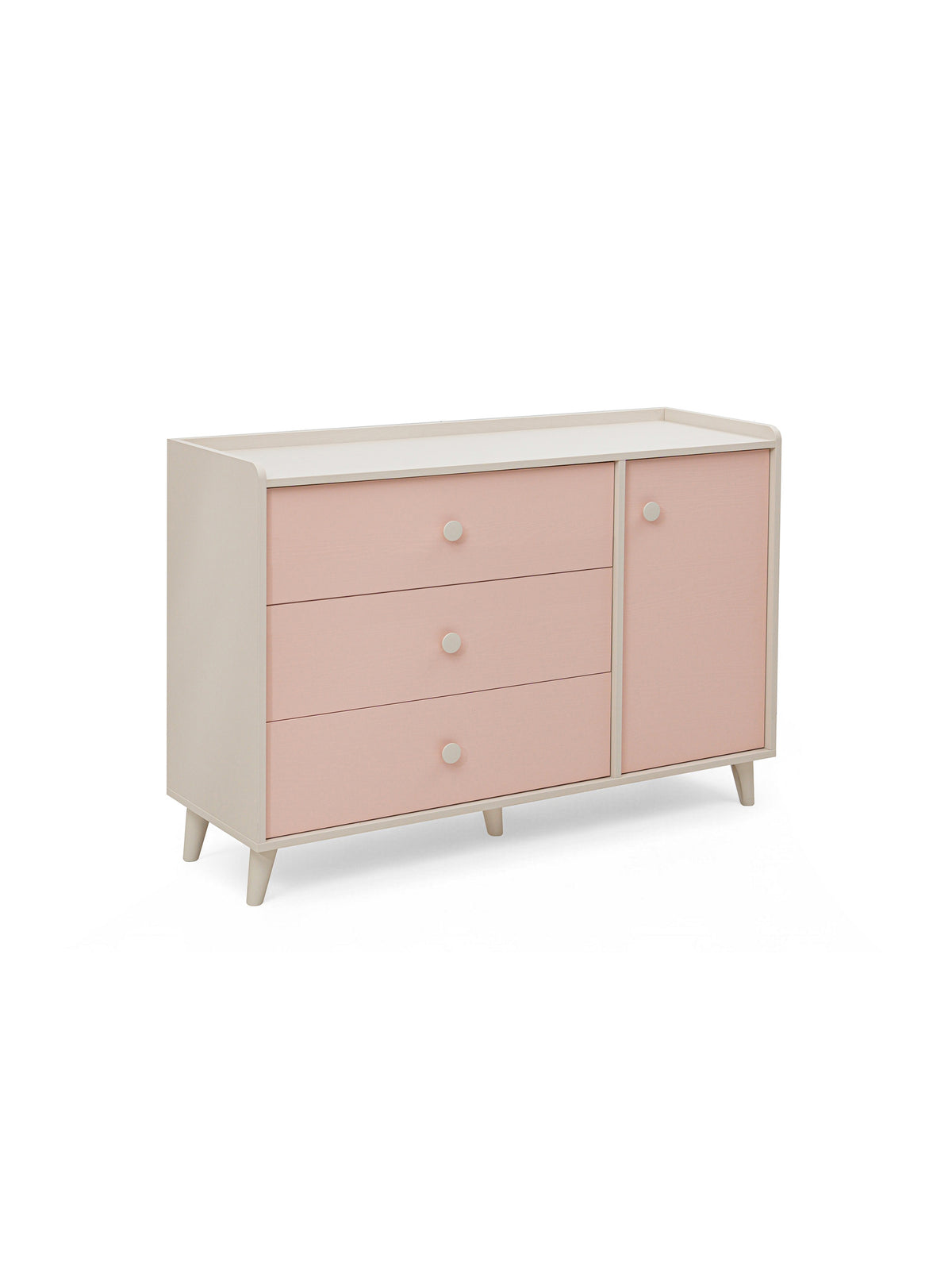 Marla 120 cm-es gyerek komód púderszínű testtel és millenial pink fiókokkal