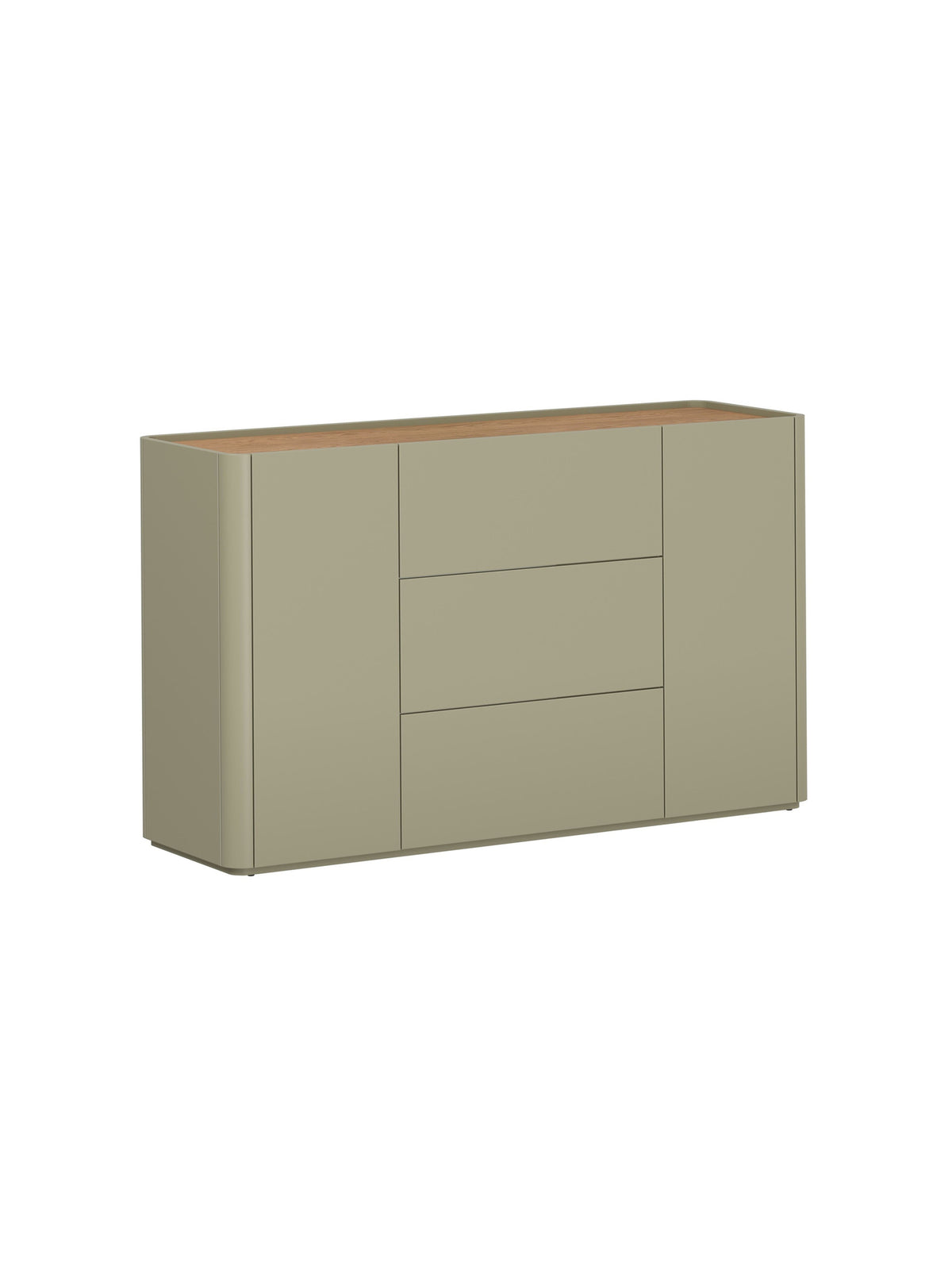Elivo 150 cm komód eukaliptusz színben, baltic dune tölgy lap, 2 ajtós, 3 fiókos