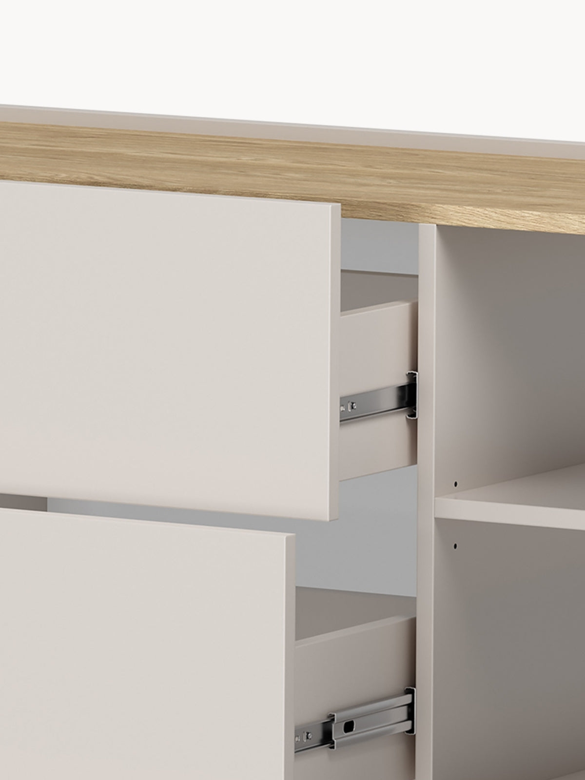 Elivo 150 cm fiókos komód kasmírszínben, olajozott tölgy lap, oldalnézet
