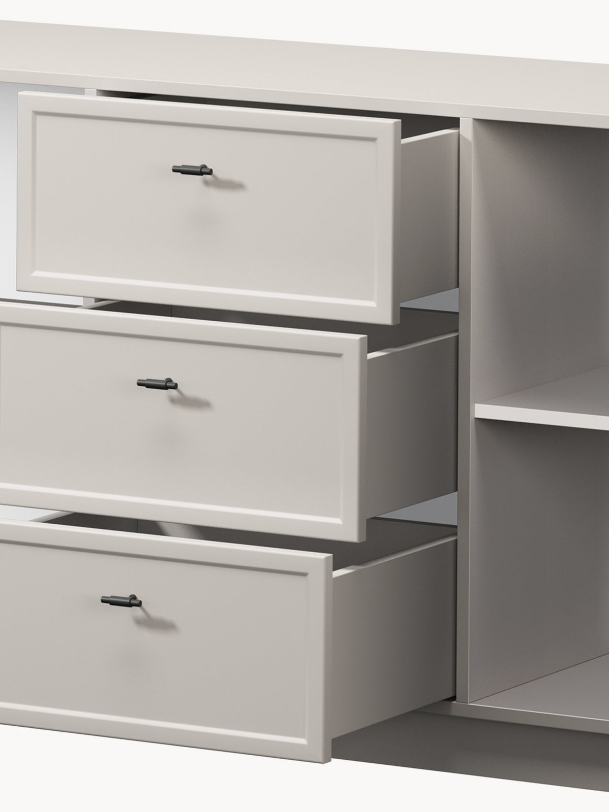 Komoda Lorini 150 cm z szufladami - kaszmir / czarne uchwyty T-bar