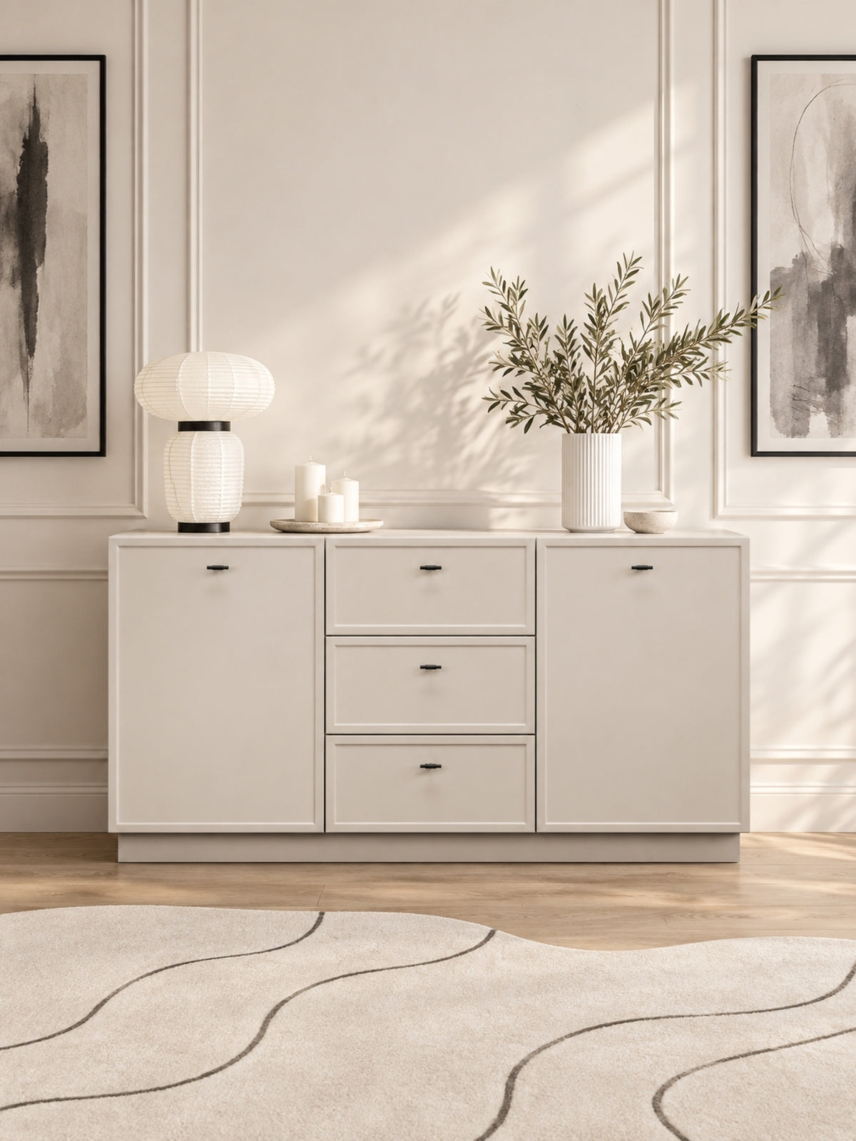 Komod Lorini 150 cm fiokokkal - kasmír / fekete Fogantyúk T-bar
