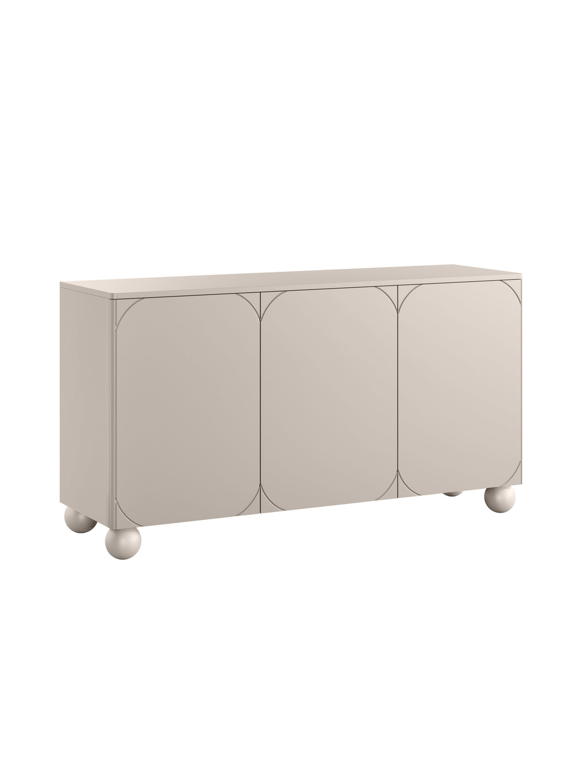 Sonatia II 150 cm komód kasmírszínben, háromajtós, gömb lábakkal