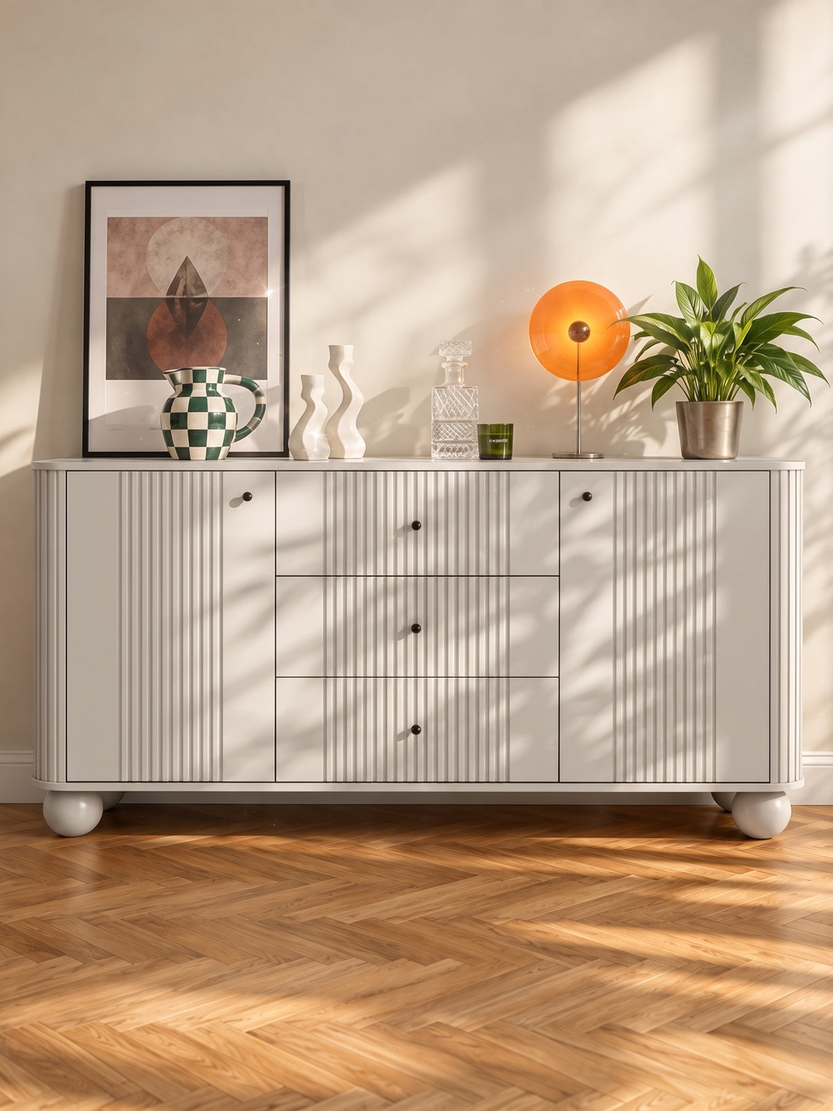 Komod Vesper 160 cm fiokokkal na kulach - kasmír / fekete Fogantyúk / Lábak kule