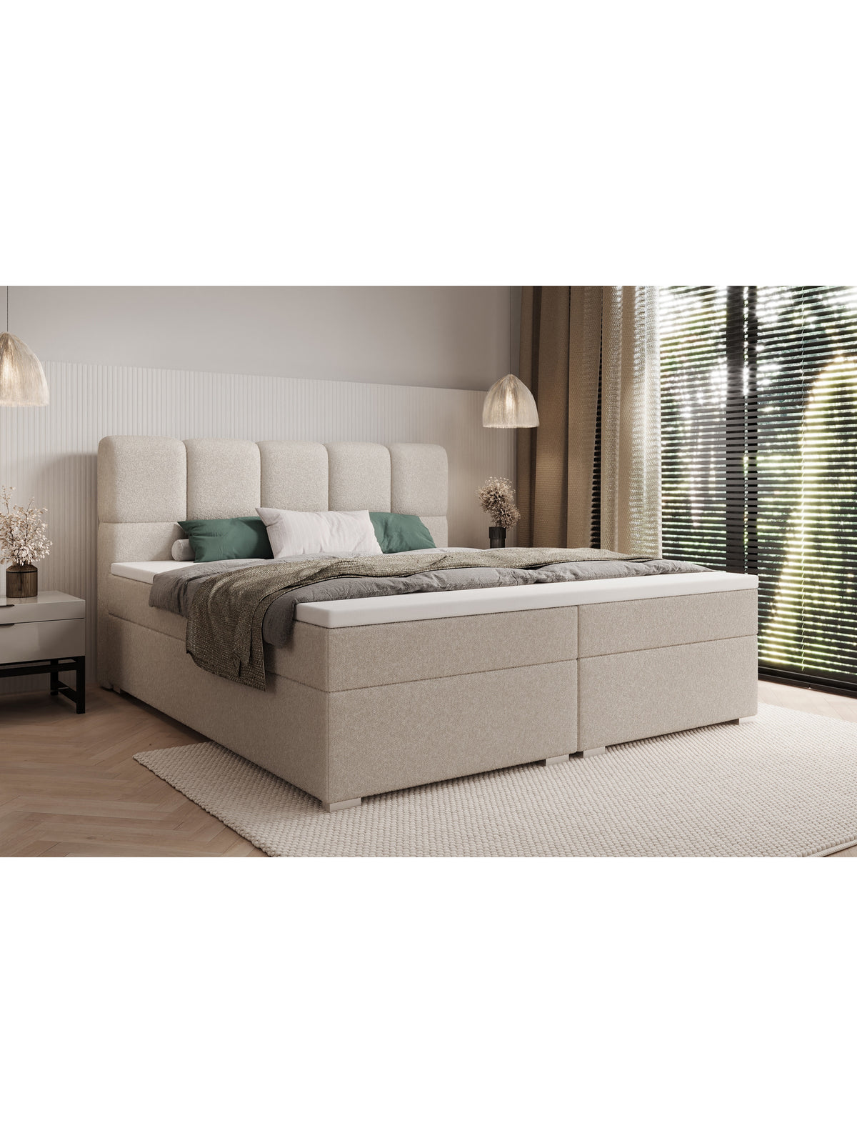 Carello 160x200 kontinentális ágy sötétbézs boucle Quelle 05 anyaggal