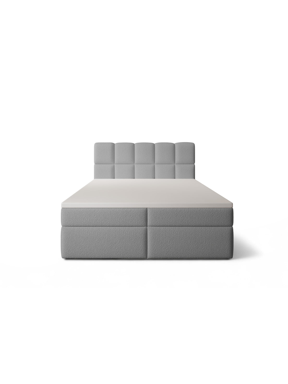 Carello 160x200 kontinentális ágy szürke boucle kárpittal és oldalsó tárolódobozokkal