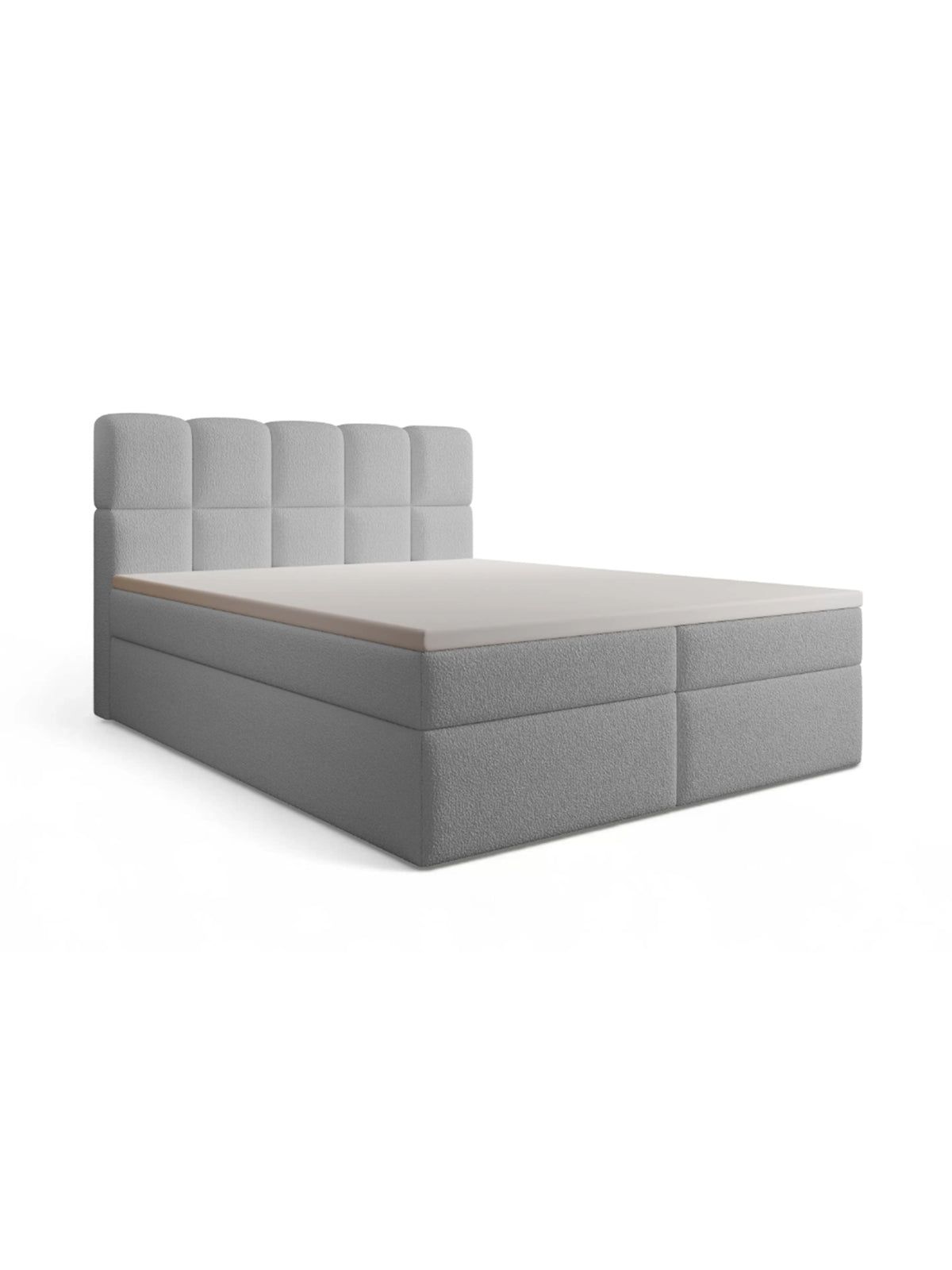 Carello 180x200 szürke bouclé kontinentális ágy tárolóval elölnézet