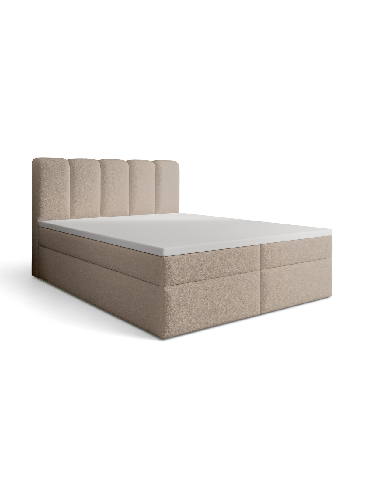 Tenor 160x200 kontinentális ágy sötét bézs boucle kárpittal és magas fejtámlával