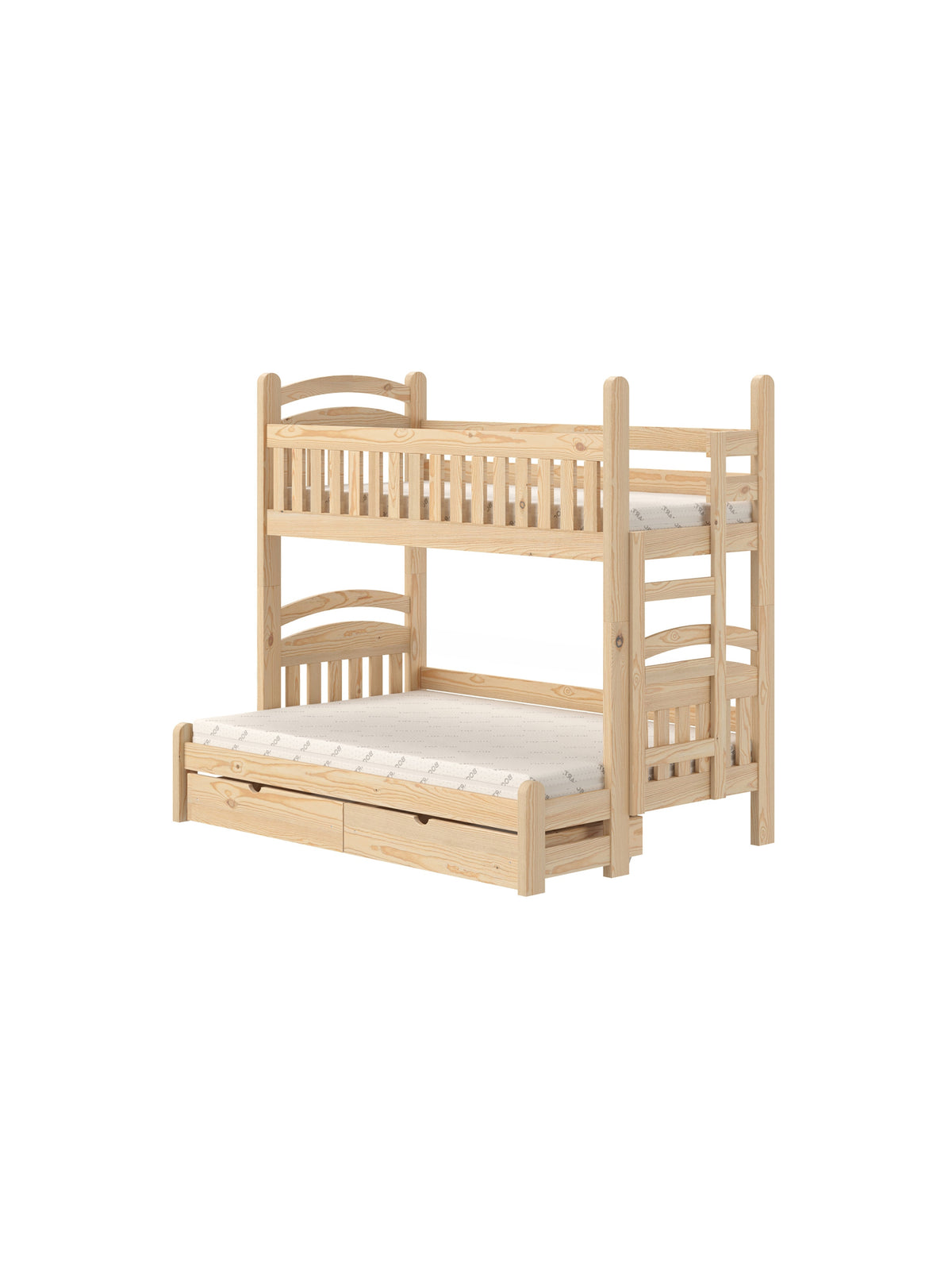 Łóżko piętrowe Amely Maxi 80x200/120x200 prawostronne z drewna sosnowego w stylu Scandi