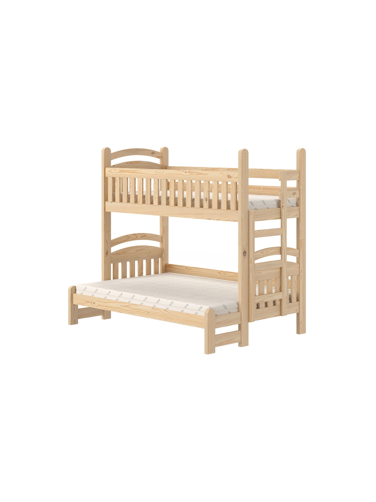 Łóżko piętrowe Amely Maxi 90x200/140x200 z drewna sosnowego, prawostronna drabinka