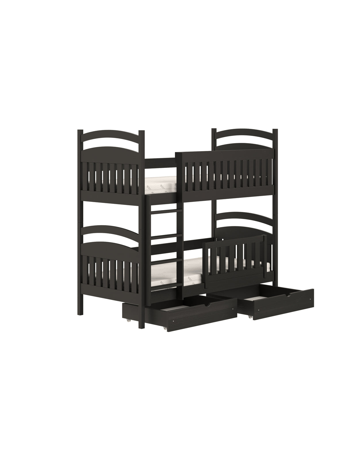 Łóżko piętrowe dziecięce Amely czarne z dwiema szufladami i drabinką