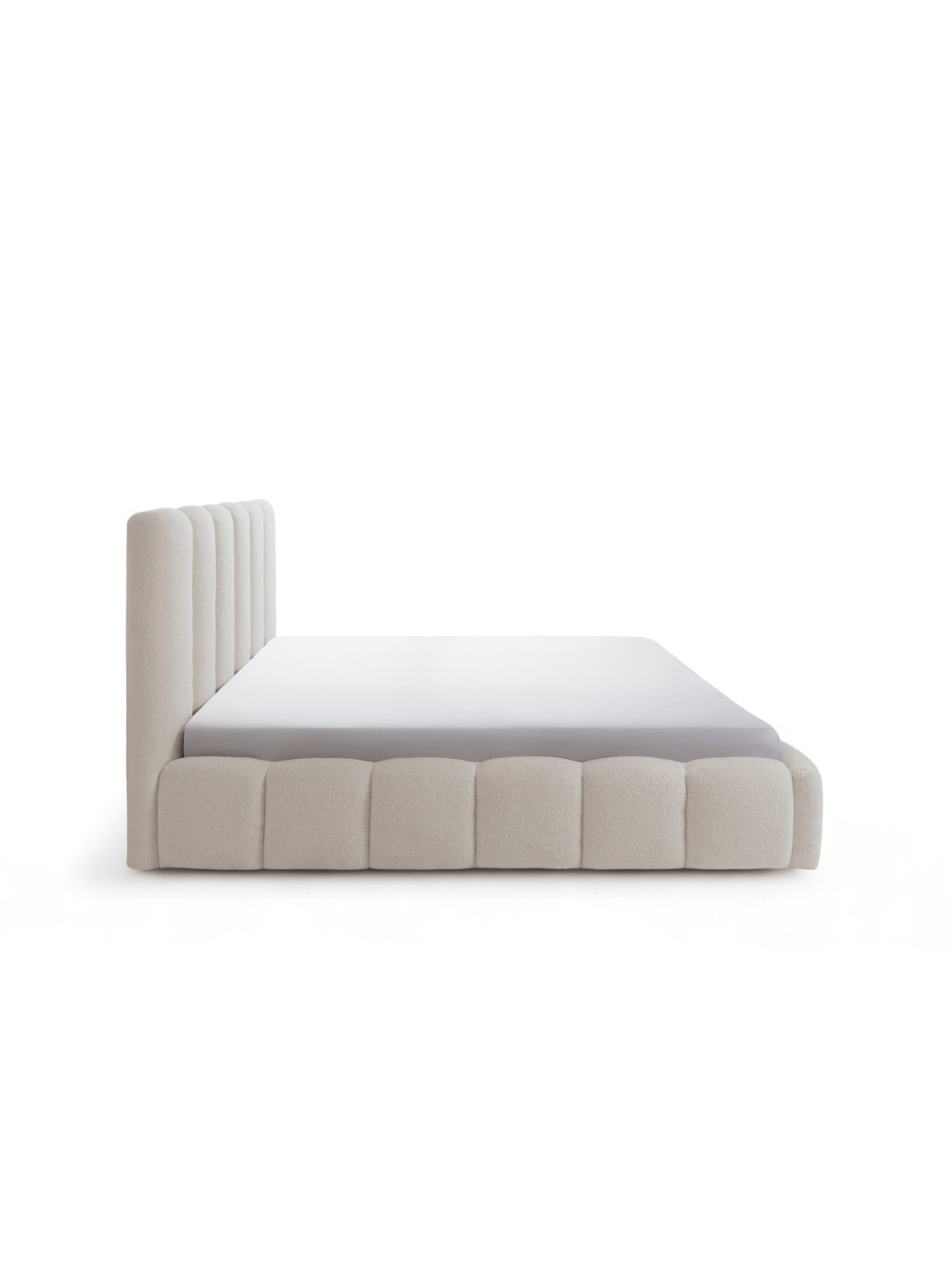Aura 160x200 tapizott ágy bézs boucle Quelle 03 oldalsó nézet