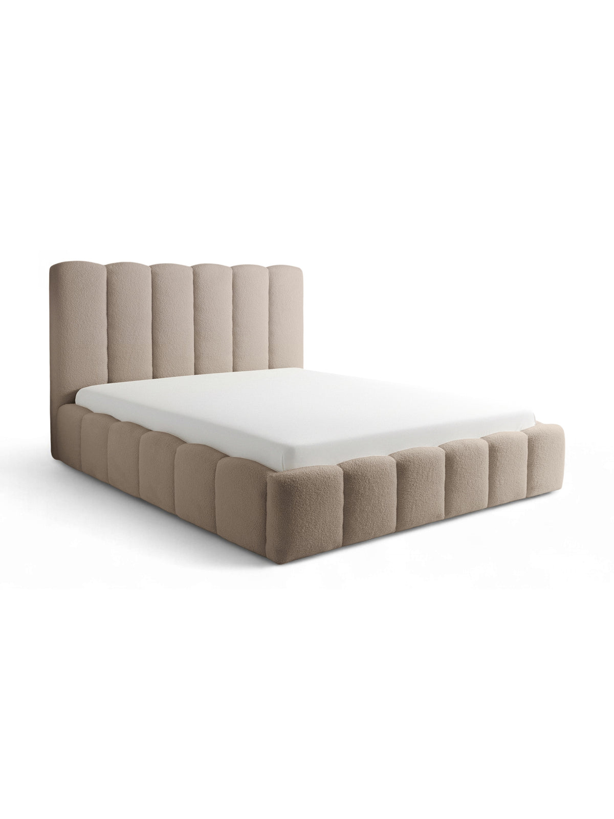 Aura 160x200 kárpitozott ágy sötét bézs boucle anyaggal és steppelt fejtámlával