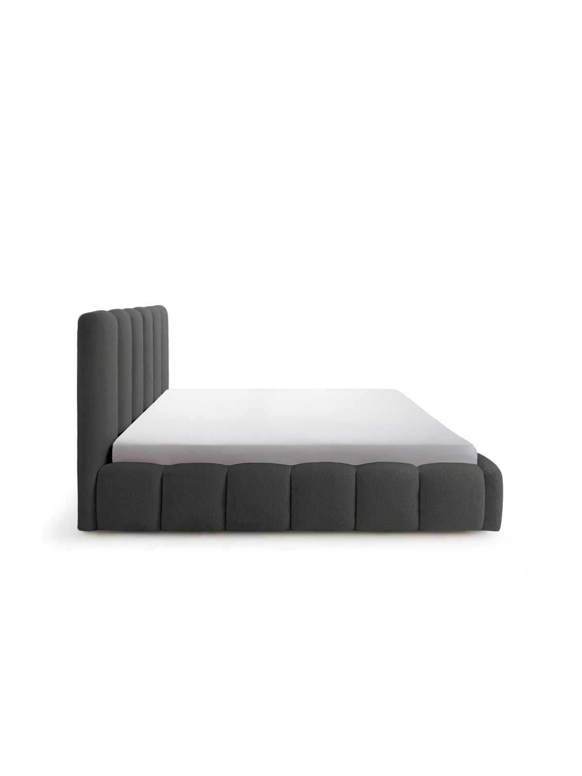 Aura 180x200 kárpitozott ágy sötétszürke boucle oldalnézet