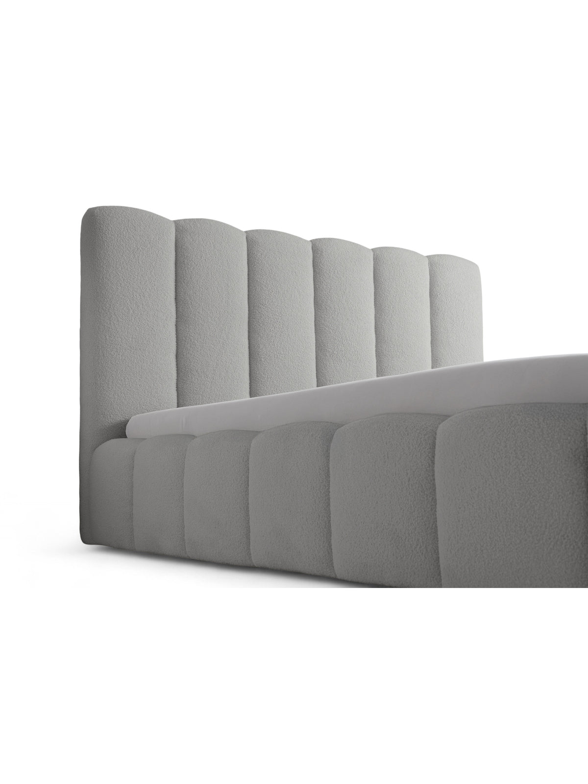 Aura 180x200 kárpitozott ágy szürke boucle kárpittal, steppelt fejtámlával