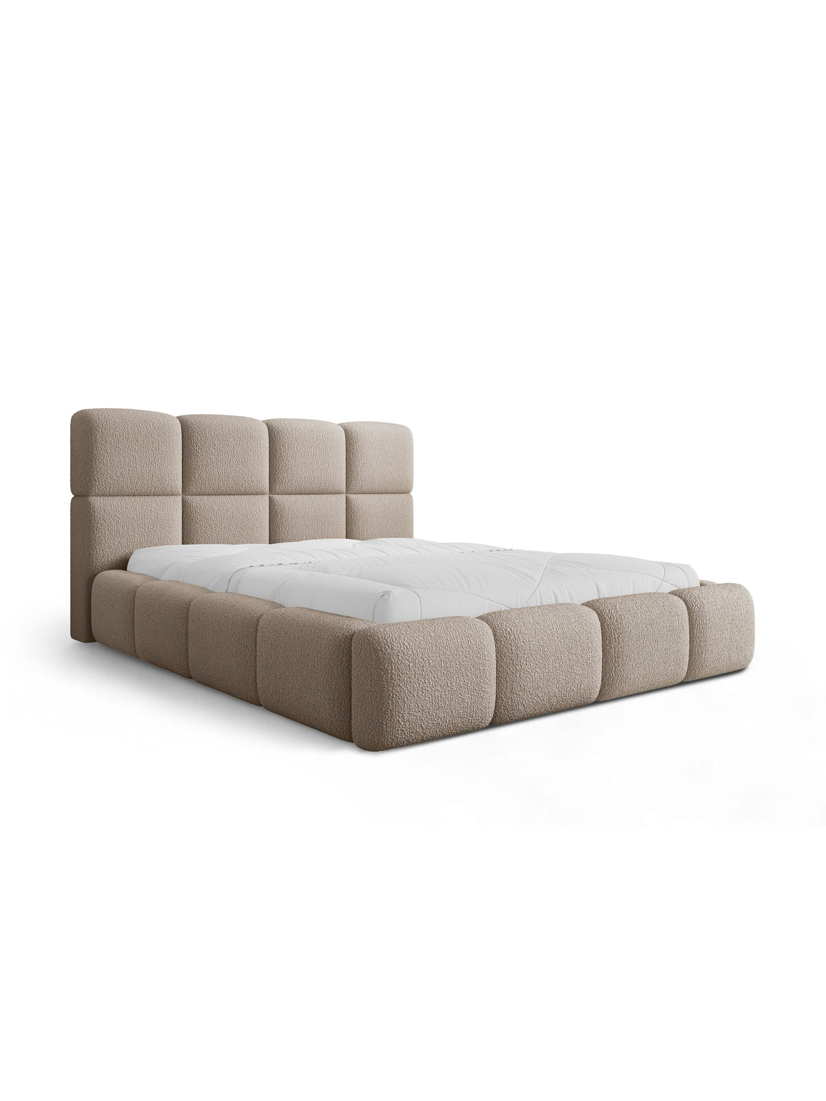 Cloud 160x200 kárpitozott ágy sötét bézs bouclé anyagból, oldalnézet