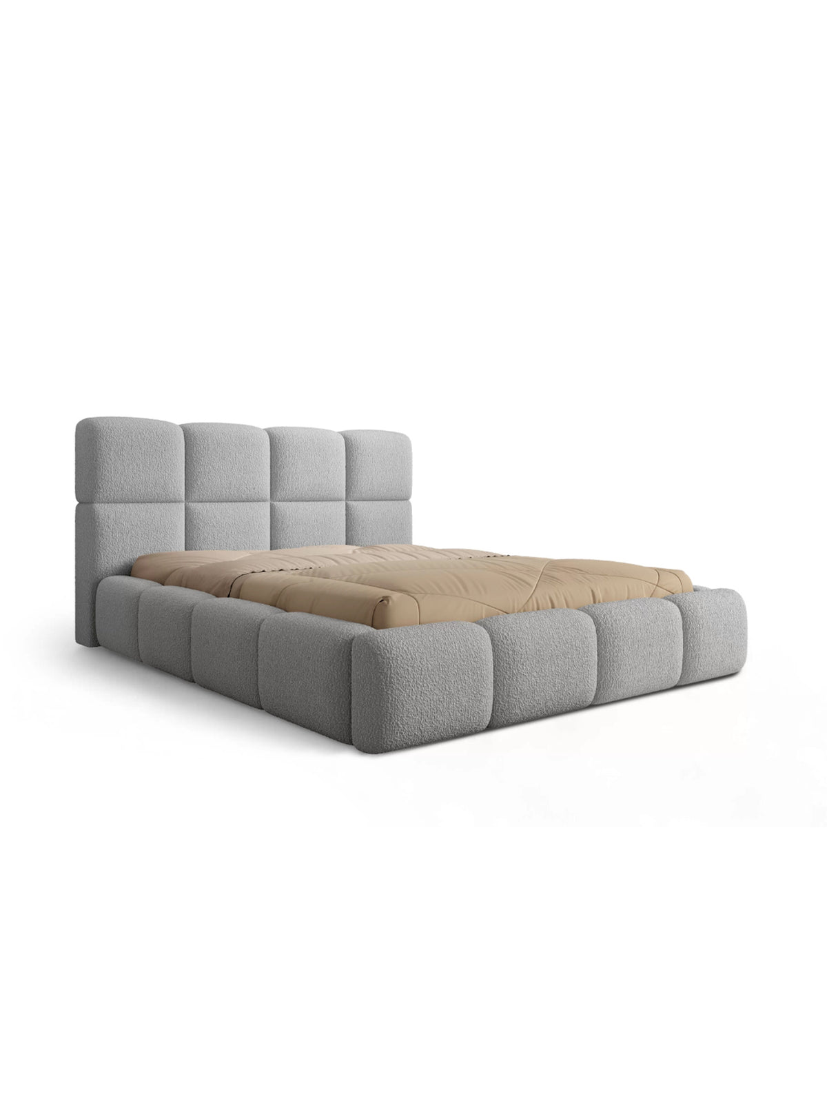 Cloud 160x200 kárpitozott ágy szürke boucle anyagból, magas párnázott fejvéggel