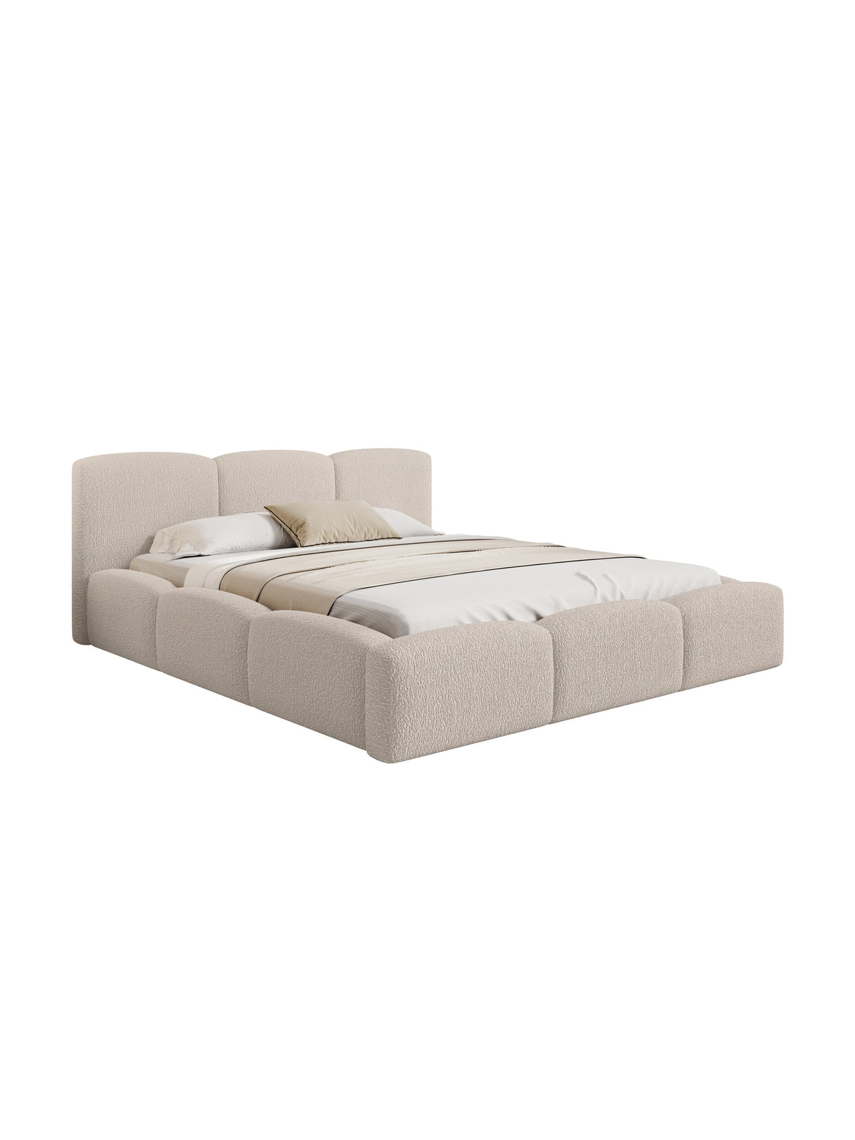 Marios 160x200 kárpitozott ágy bézs boucle Quelle 03 anyaggal, ágyneműtartóval