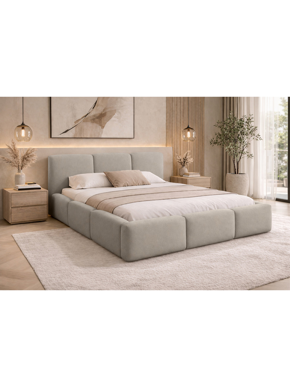 Marios 180x200 tárolós kárpitozott ágy világos bézs Castel 03 bársony