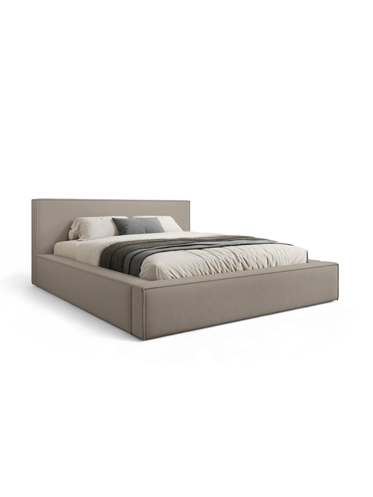Tapicerált Nirello ágy 180x200 bézs Castel 15 bársony kivitelben tárolóval