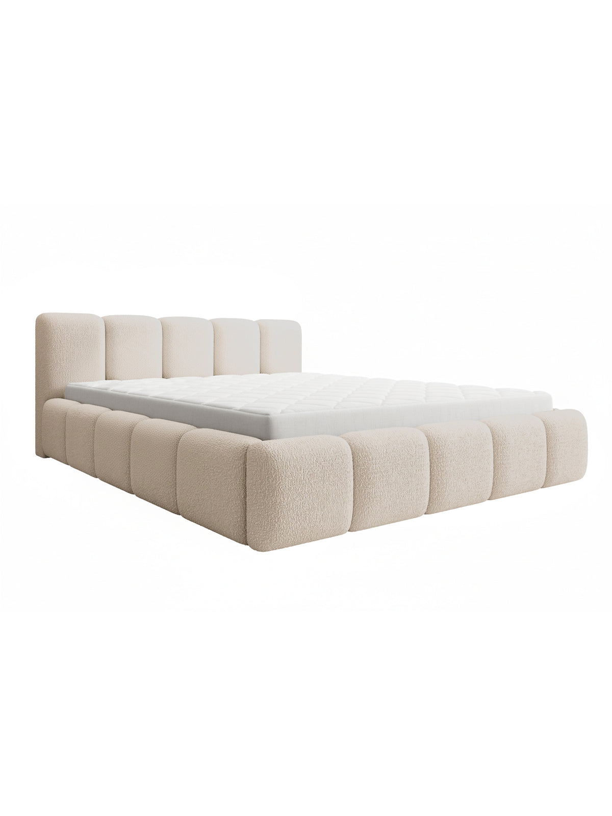 Tesia 160x200 bézs bouclé kárpitozott ágy oldalnézetben