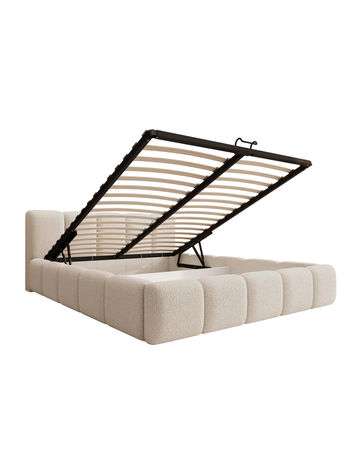 Tesia 180x200 bézs buklé kárpitozott ágy emelhető lábazattal és tárolóval