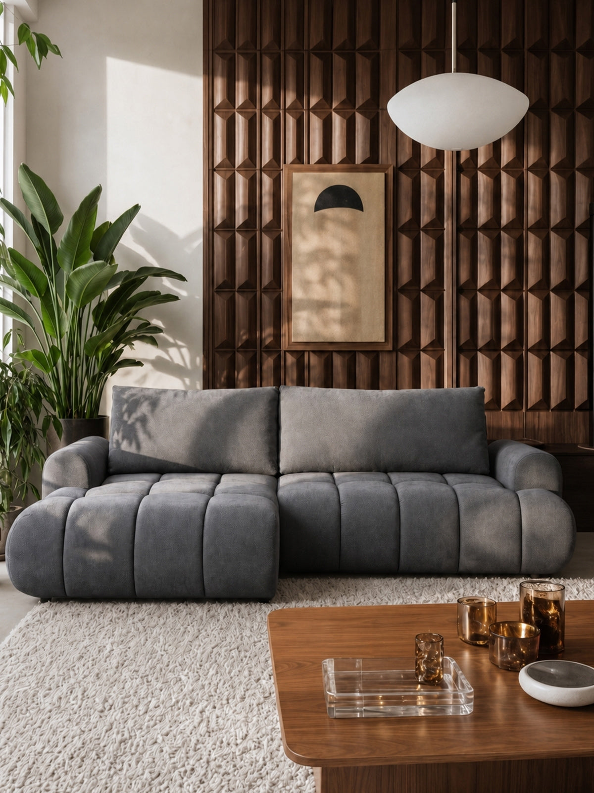 Lutario Mini bal oldali sarokkanapé szürke Vibe 95 szövet modern nappaliban