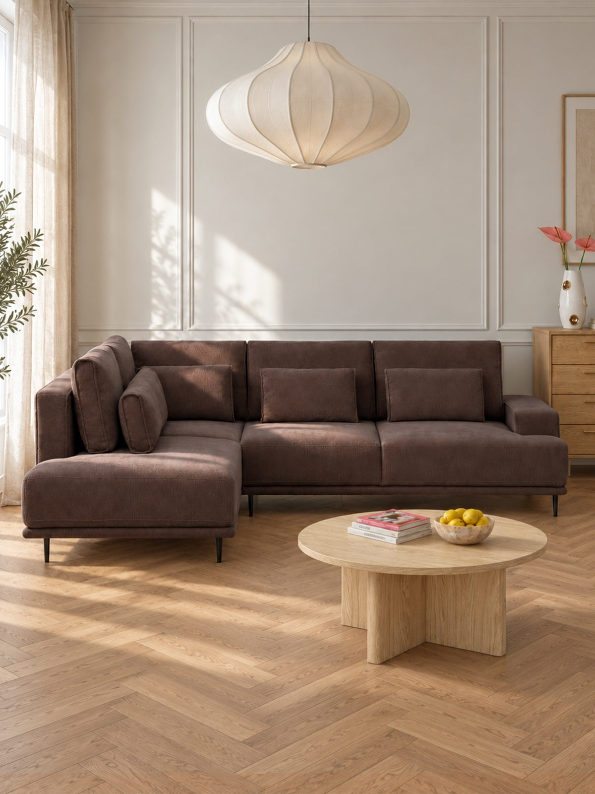 Sarokkanapé a nappaliba Livani L bal oldali - barna chenille Vibe 26 / Lábak fekete