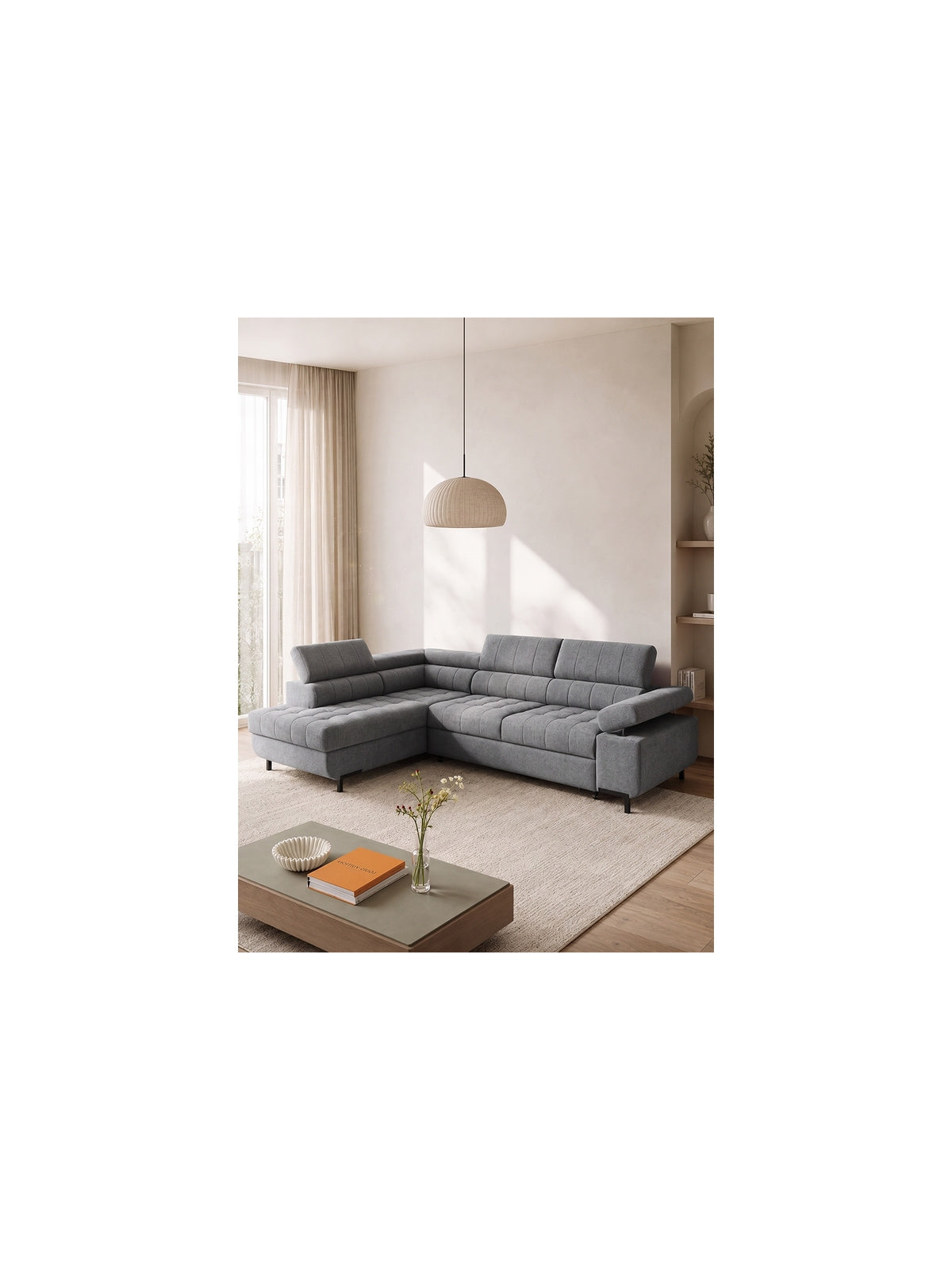 Naroznik Tyrion L z funkcja spania bal oldali - szürke chenille Perfect harmony 85