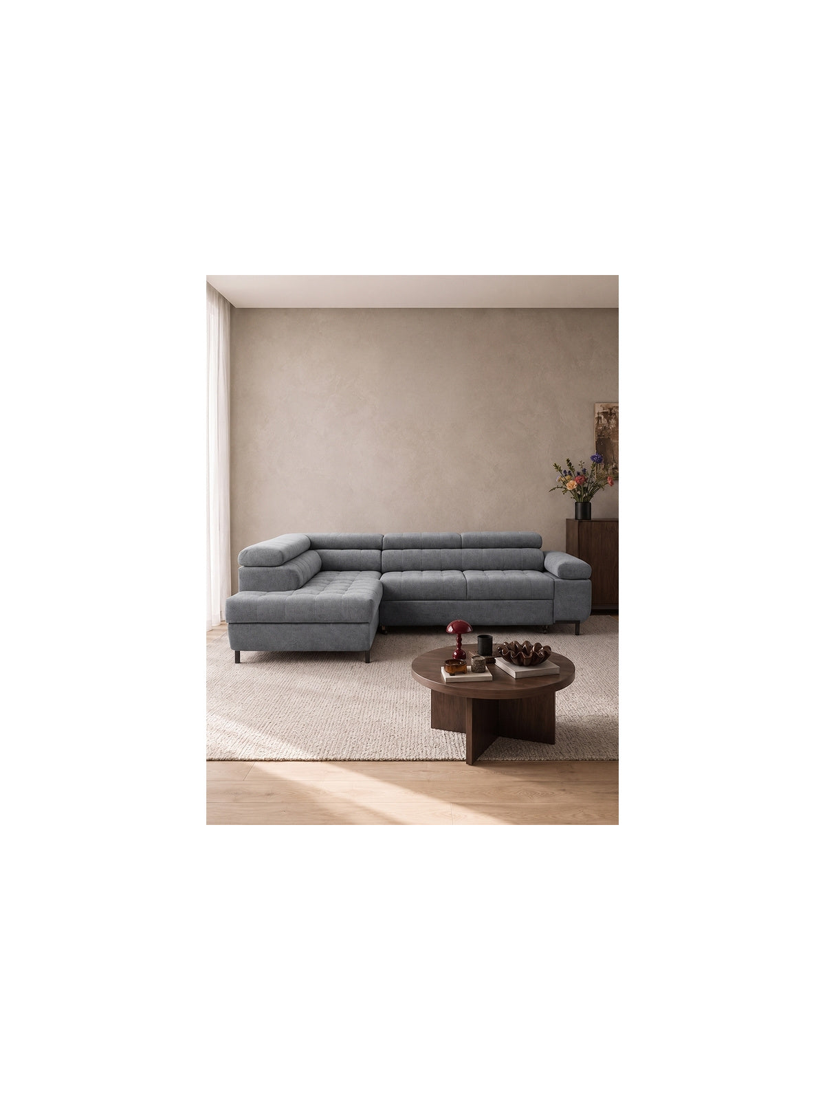 Naroznik Tyrion L z funkcja spania bal oldali - szürke chenille Perfect harmony 85