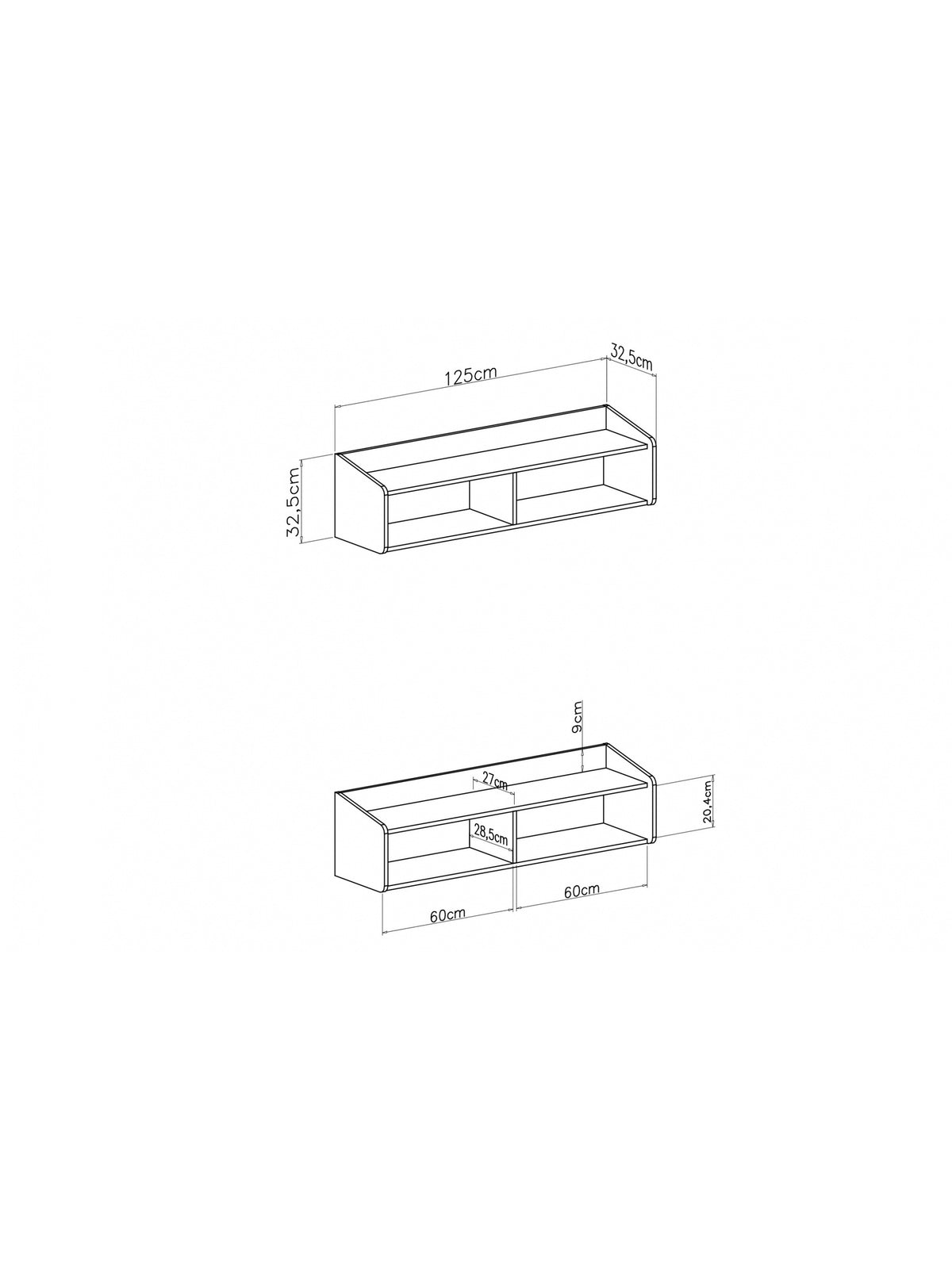 Fiorenza polc 125 cm két rekesszel, eukaliptusz teste, baltic dune tölgy előlap