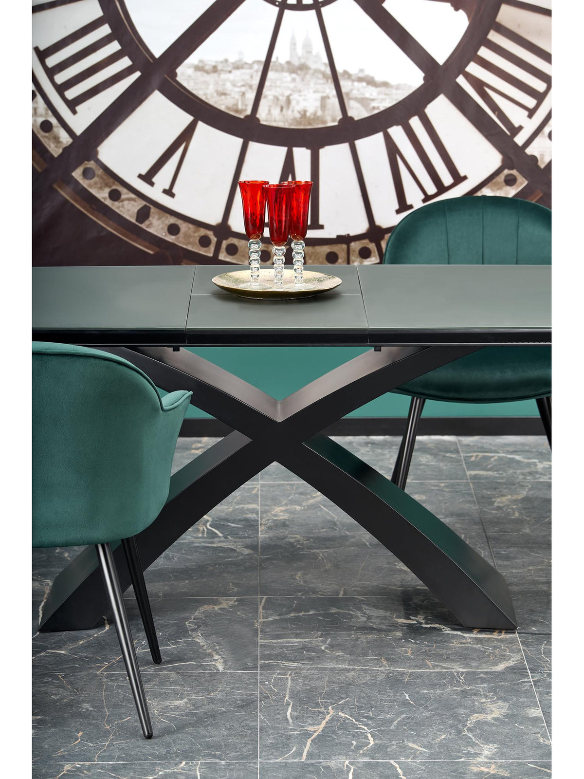 Virello 180-220x89 cm-es kihúzható asztal s fekete lábakkal és sötét hamvas asztallappal