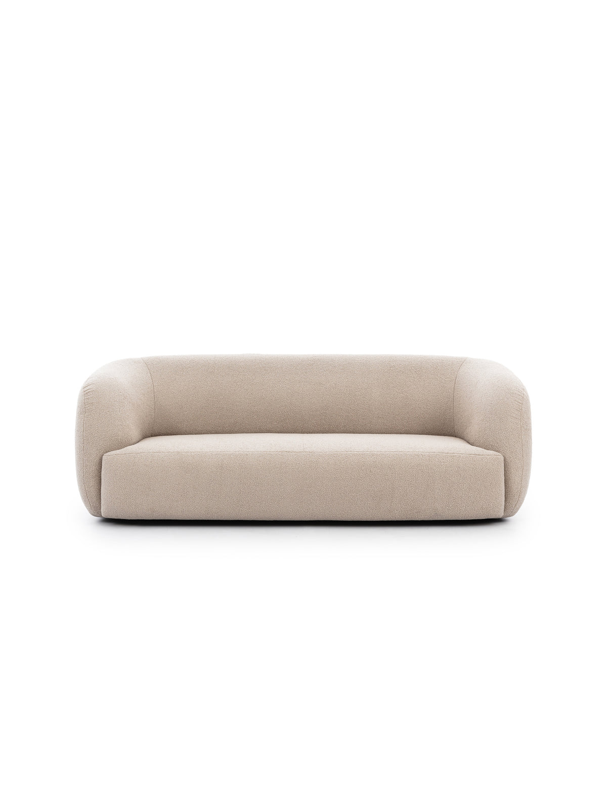 Sofa do salonu Dalin III w beżowej tkaninie bouclé Lambi 5, nowoczesny model trzyosobowy