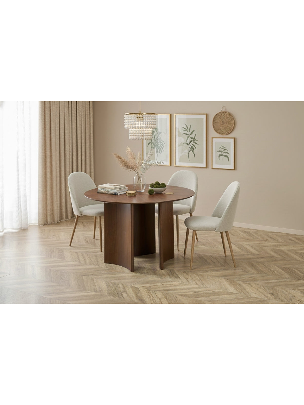 Stół okrągły Merulio 120 cm orzech, ciemne drewno, blat i nogi z MDF