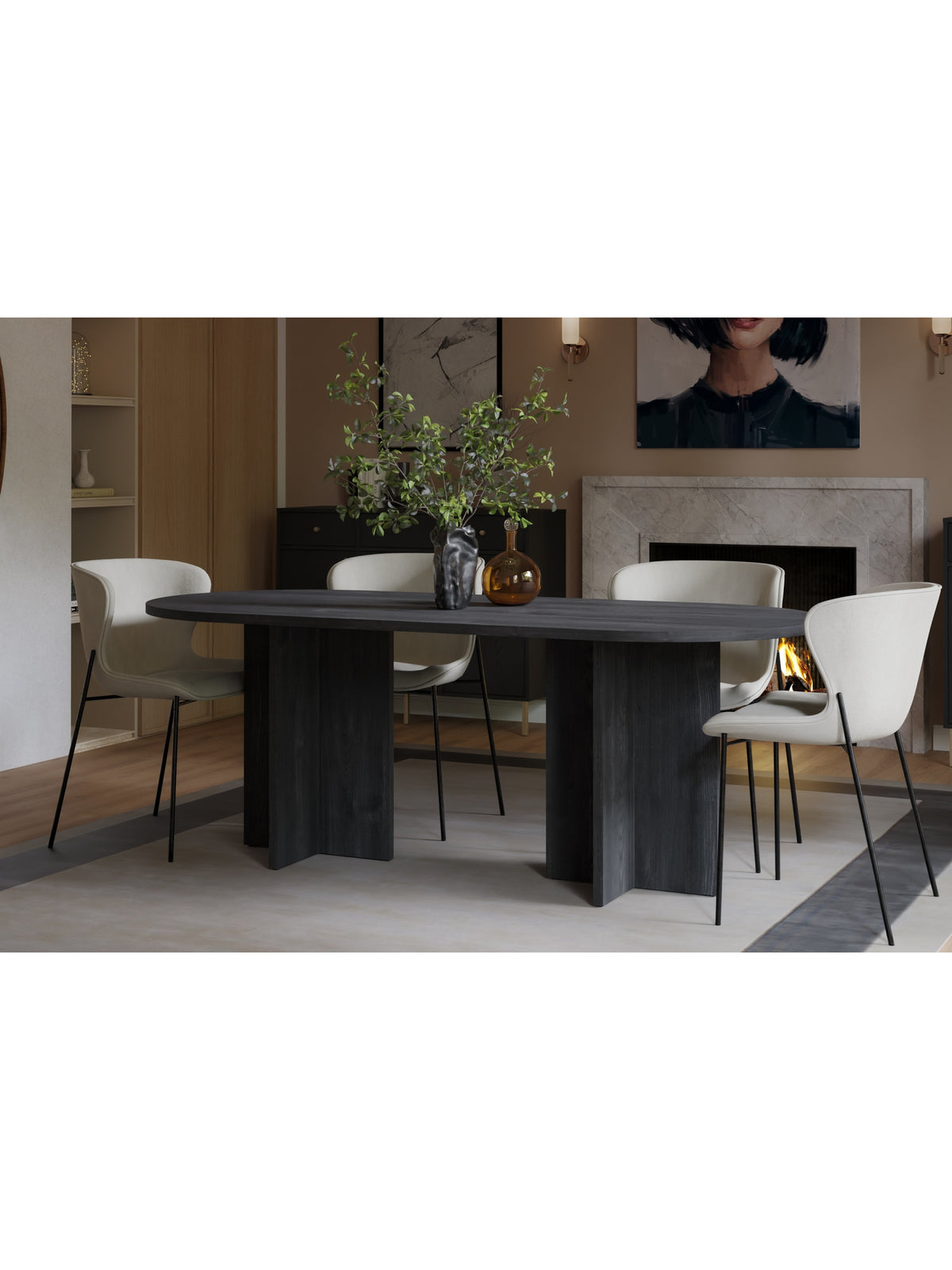 Stół owalny Aurelium czarny 204x90 cm z laminowanego blatu i dwóch masywnych nóg