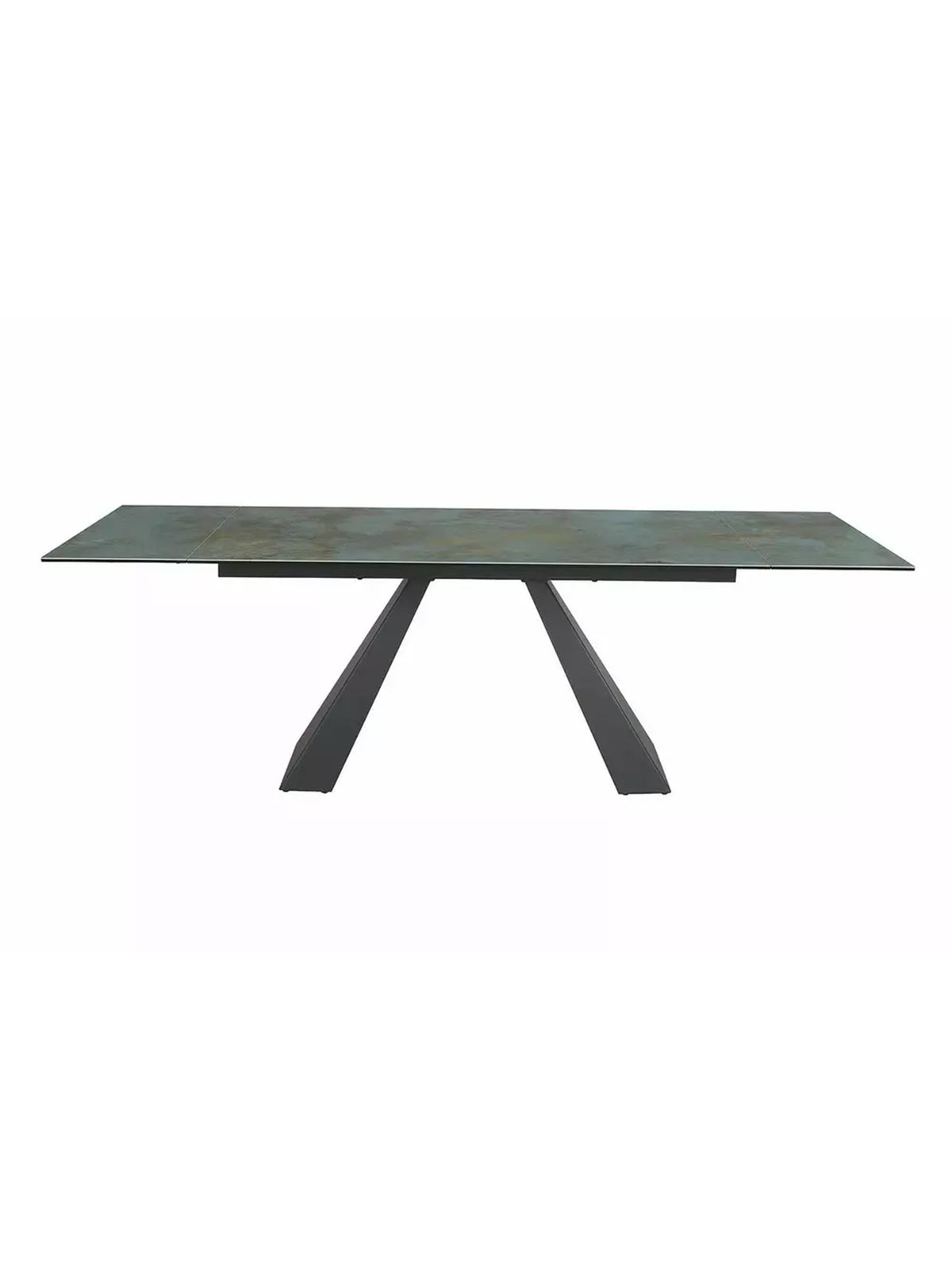 Zanivo 160-240x90 cm-es kihúzható asztal türkiz márvány kerámia lap felső résszel, fekete fém lábakkal